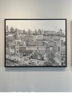 Madrid Centro - contemporary detailed ink and brush on canvas, black and white