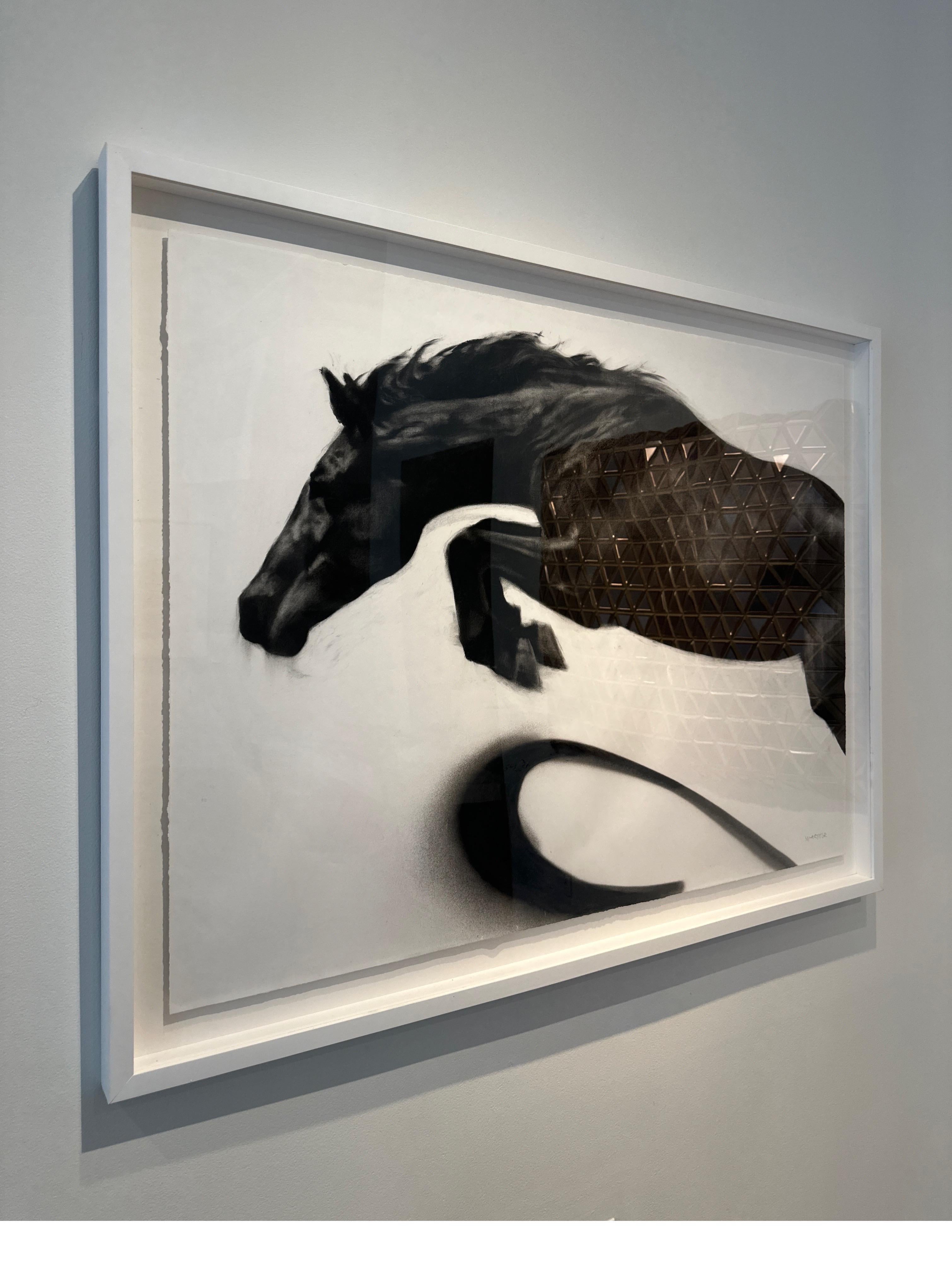 Momentum, dynamic realistic Horse drawing, charcoal on paper - white box frame For Sale 7