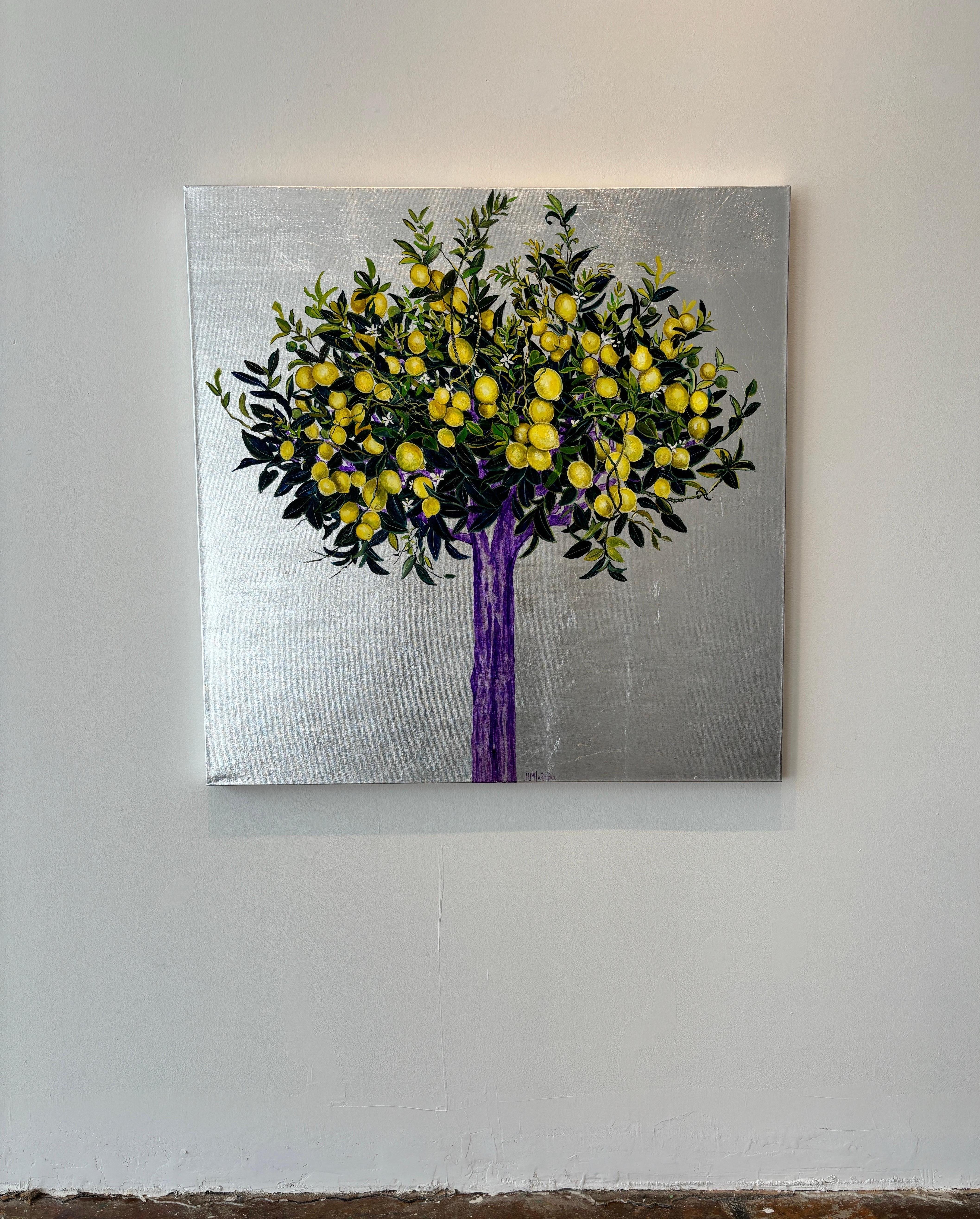 Y esto es lo que se siente cuando llega un buen día, Pintura al óleo y plata leaftree en venta 1