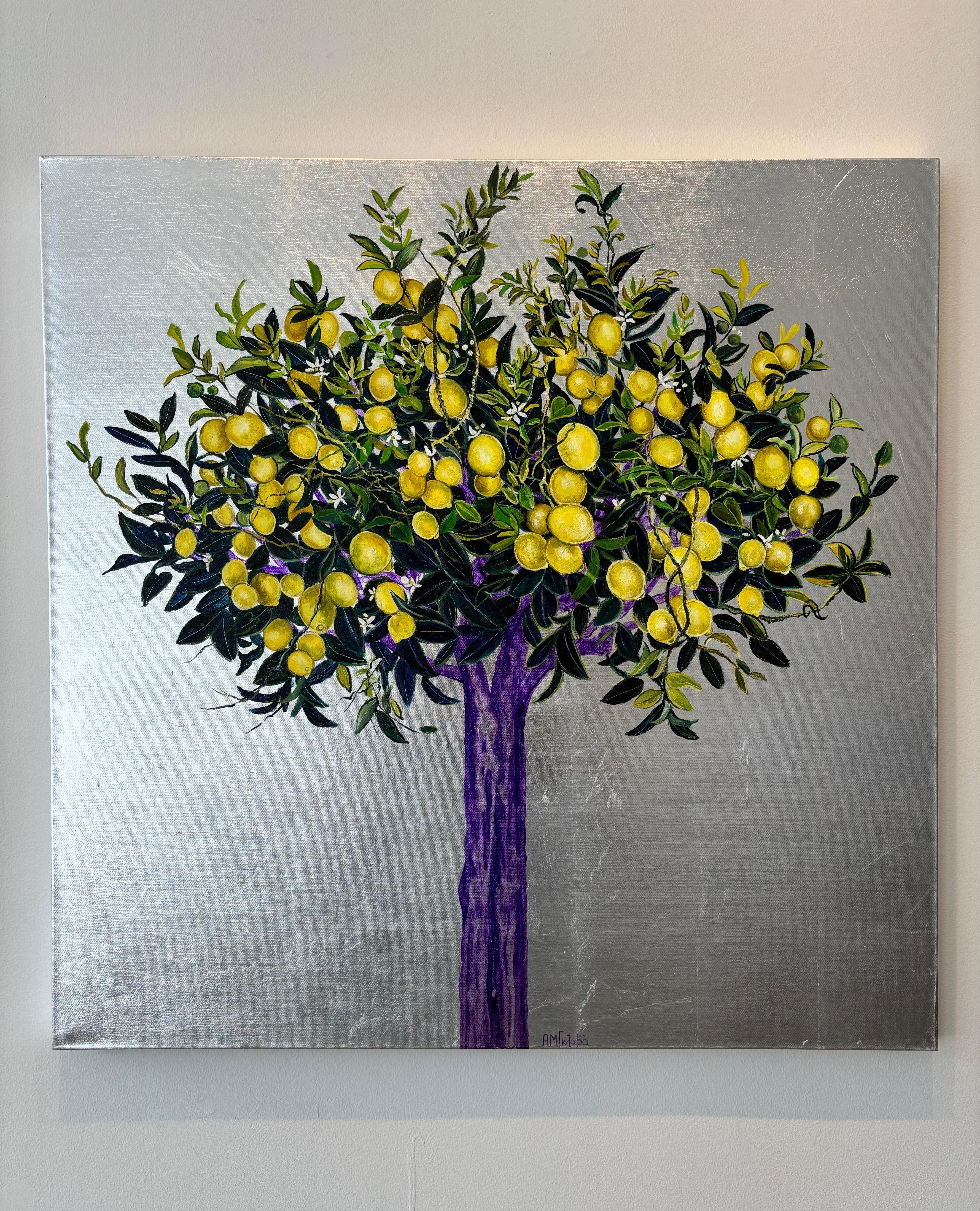 Y esto es lo que se siente cuando llega un buen día, Pintura al óleo y plata leaftree - Landscape Painting Plata de Anastasia Gklava