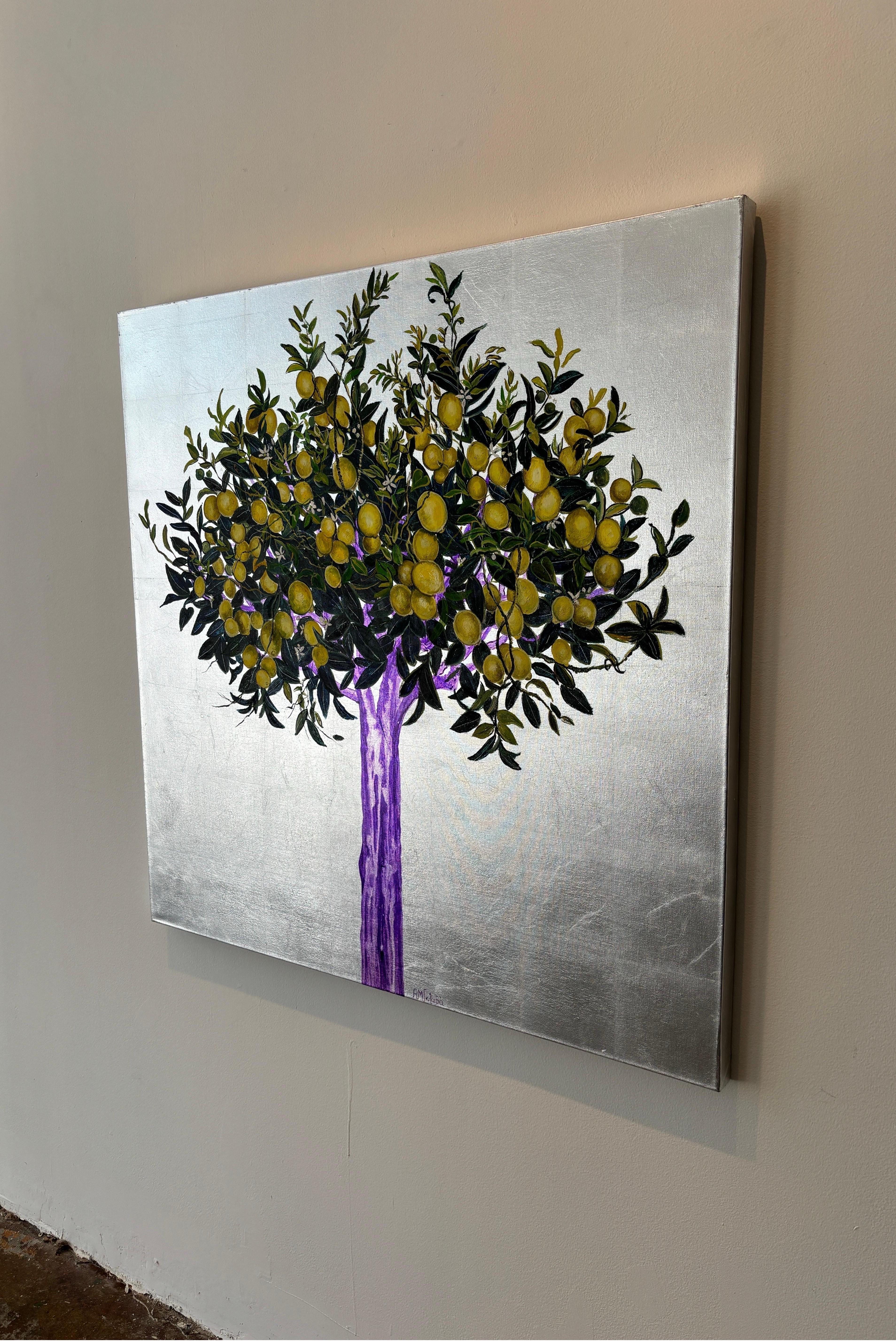 Y esto es lo que se siente cuando llega un buen día, Pintura al óleo y plata leaftree - Painting Contemporáneo de Anastasia Gklava