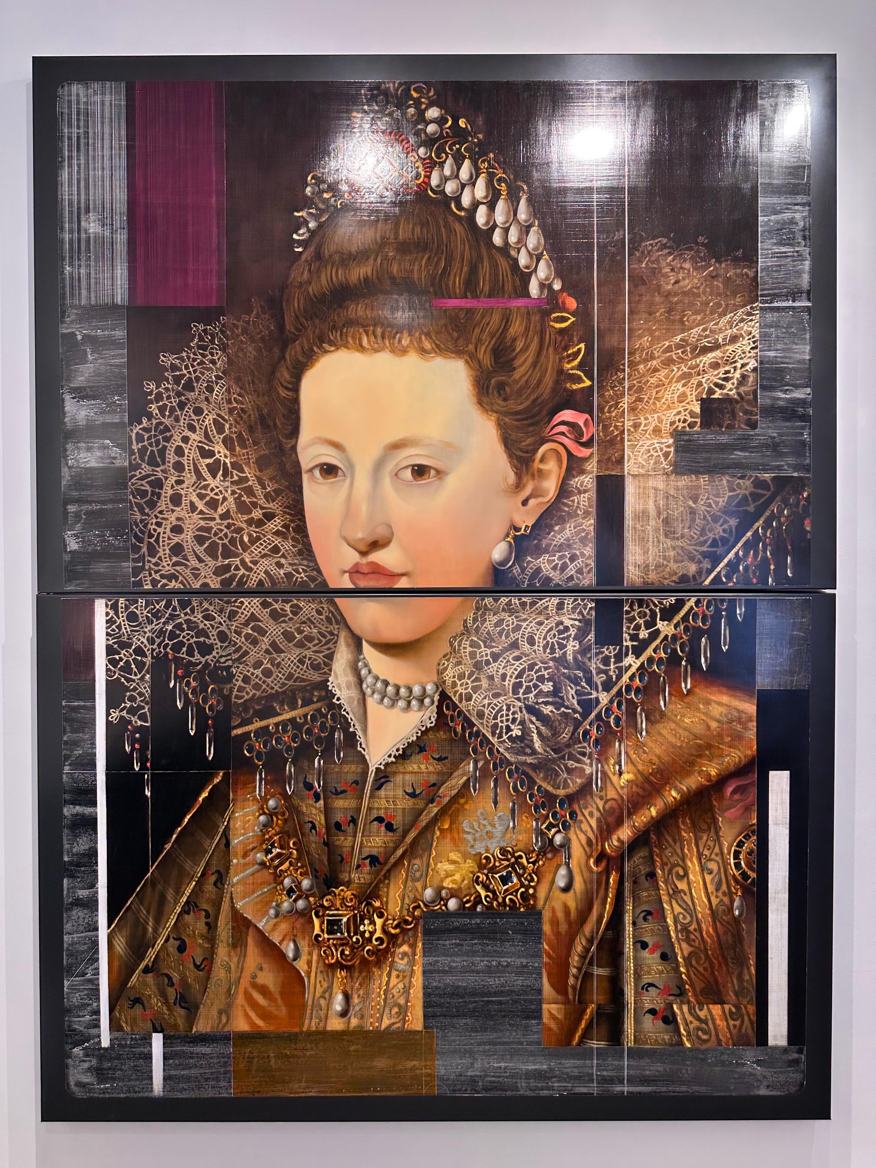 Maria Gonzaga di Lorrain, ritratto in stile reale, olio contemporaneo su metallo in vendita 4