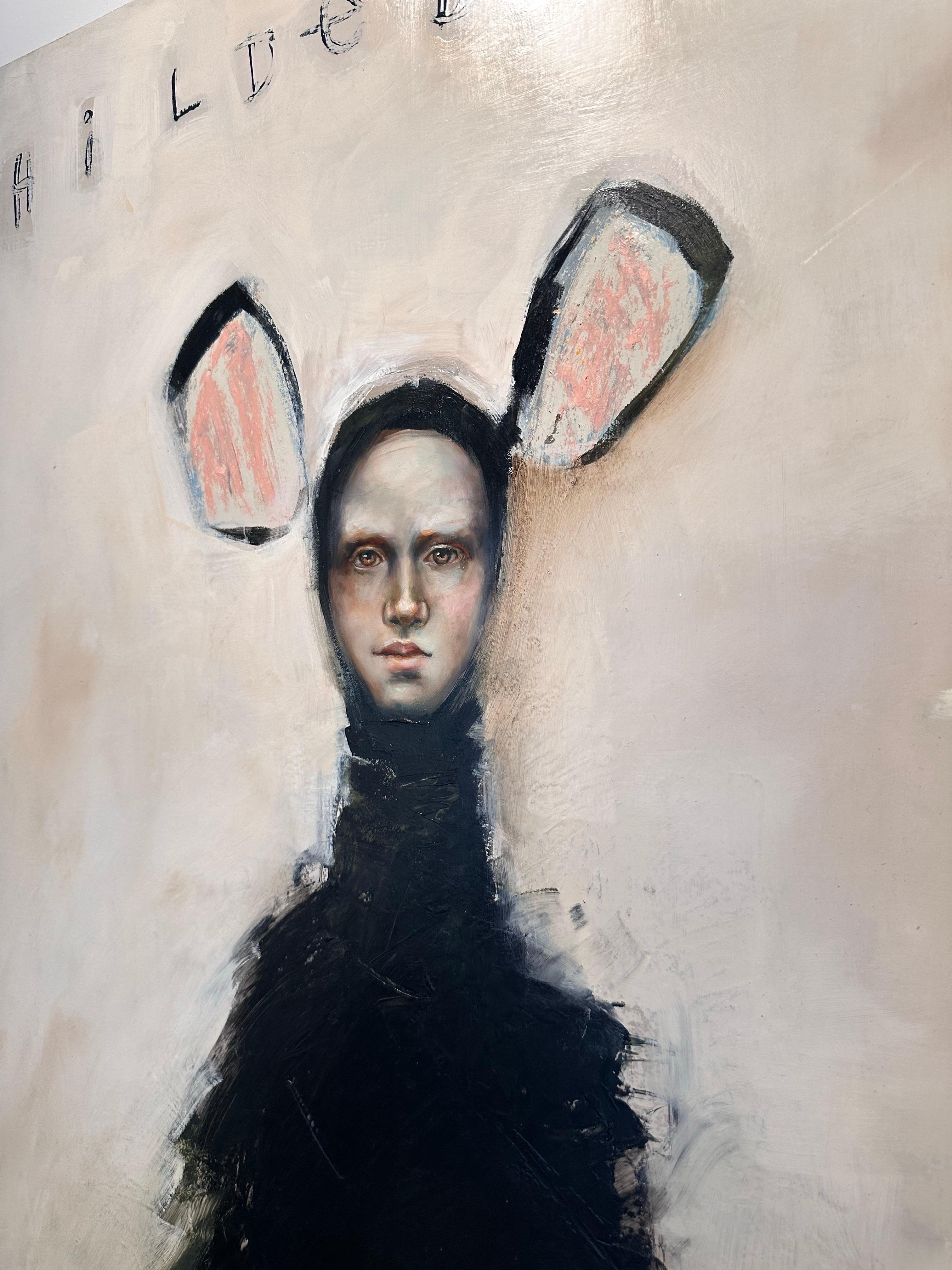 Hildebrand, Óleo figurativo abstracto sobre lienzo, Animal-humano, fondo suave en venta 2