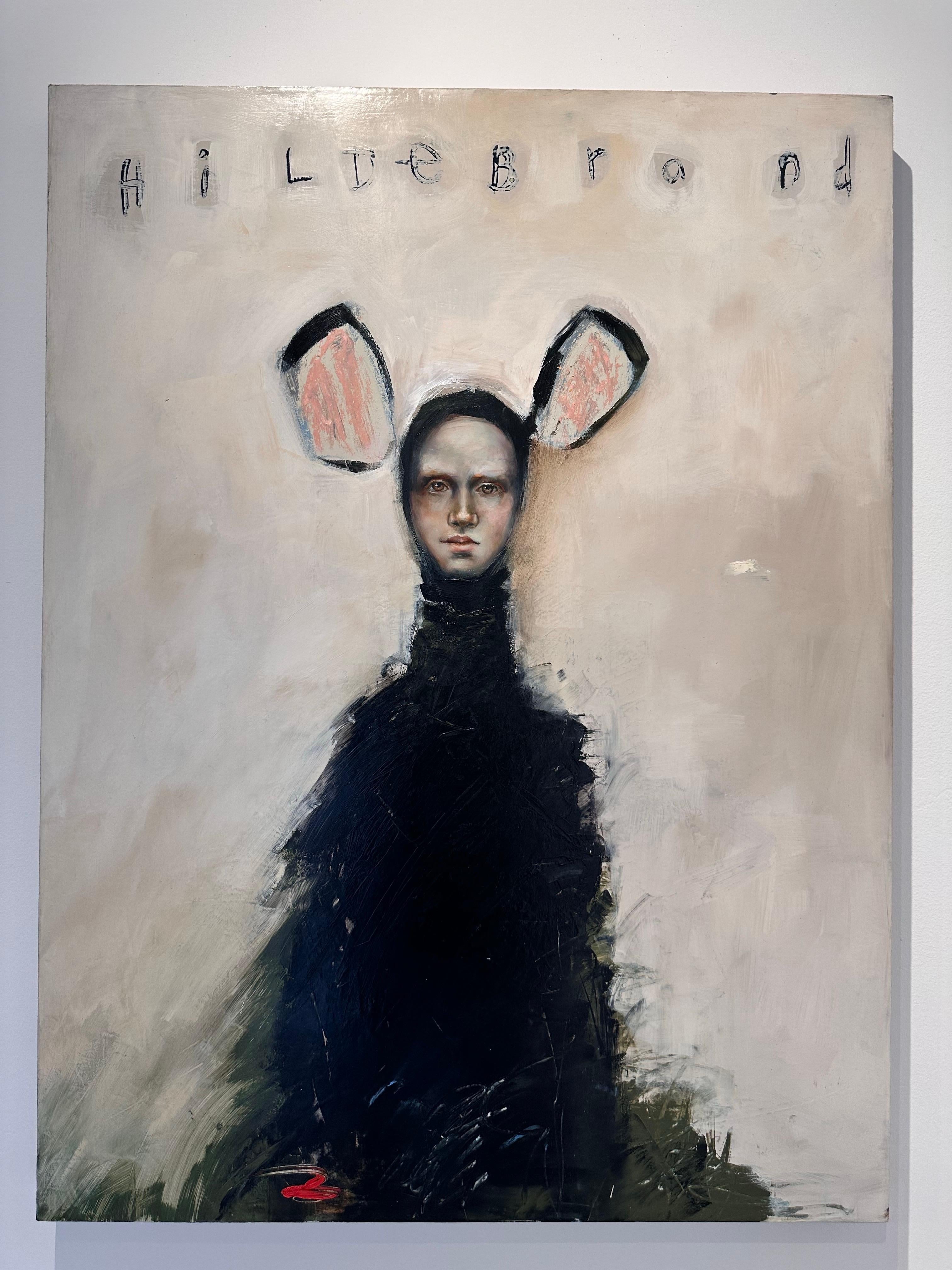 Hildebrand, Óleo figurativo abstracto sobre lienzo, Animal-humano, fondo suave en venta 3