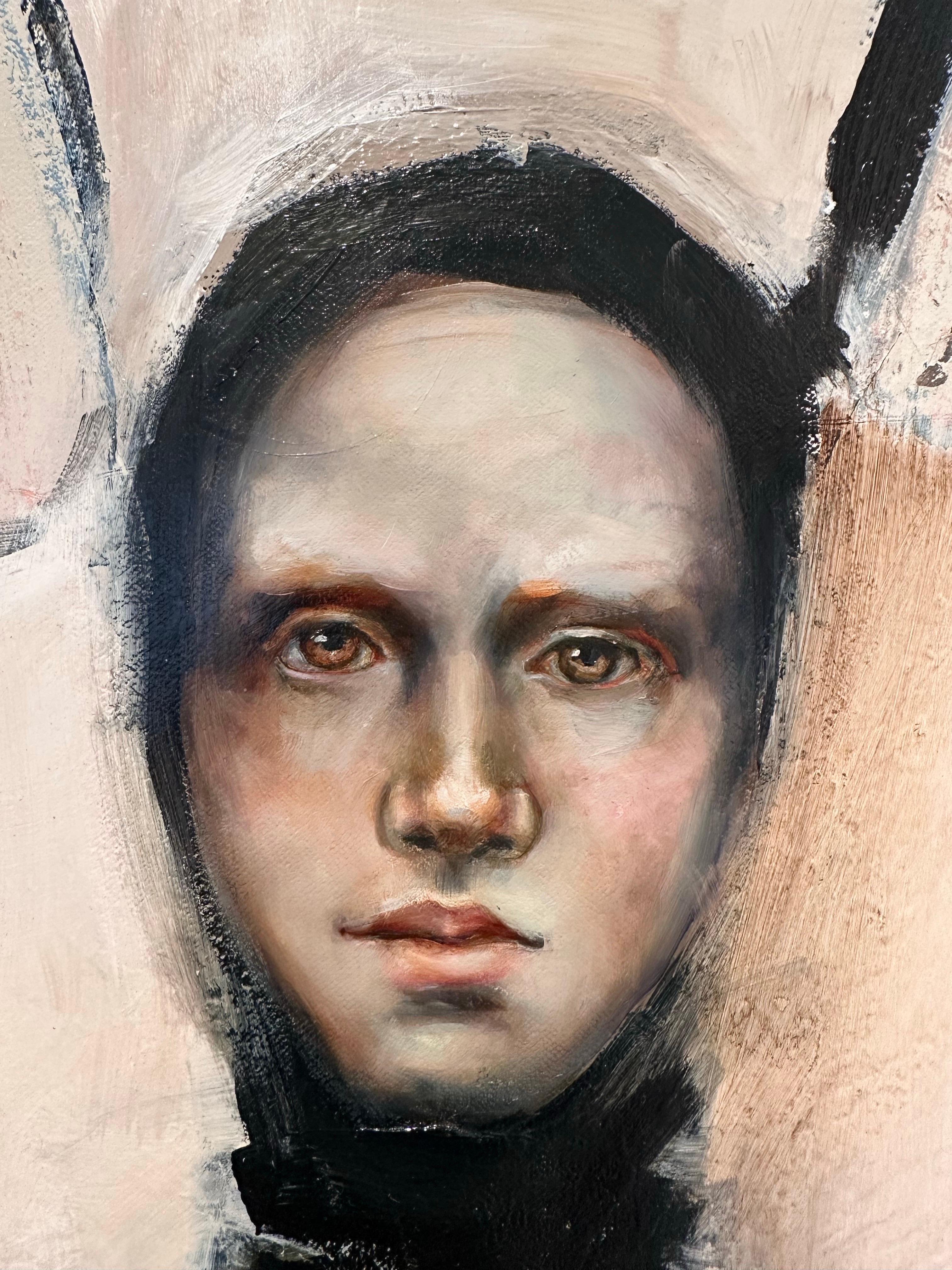 Hildebrand, Óleo figurativo abstracto sobre lienzo, Animal-humano, fondo suave en venta 6