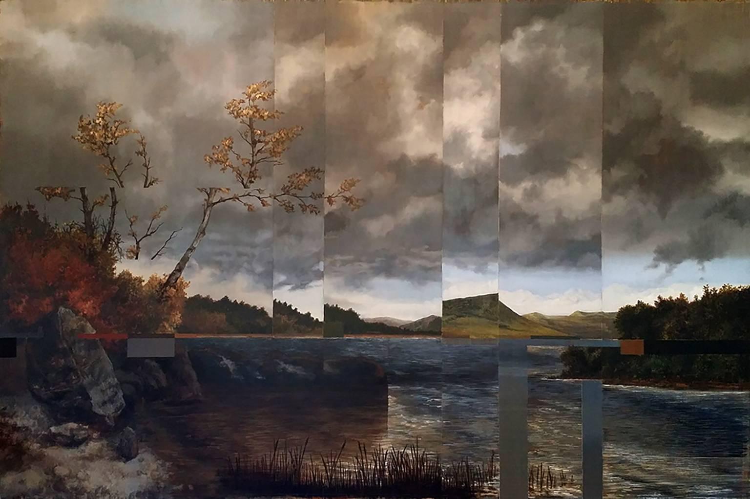 Le lac de St George Kensett, paysage de maître ancien, style moderne, huile sur métal  - Painting de David Crismon