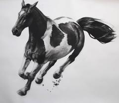 The Charge by Patsy McArthur - unique charcoal on paper - white box frame