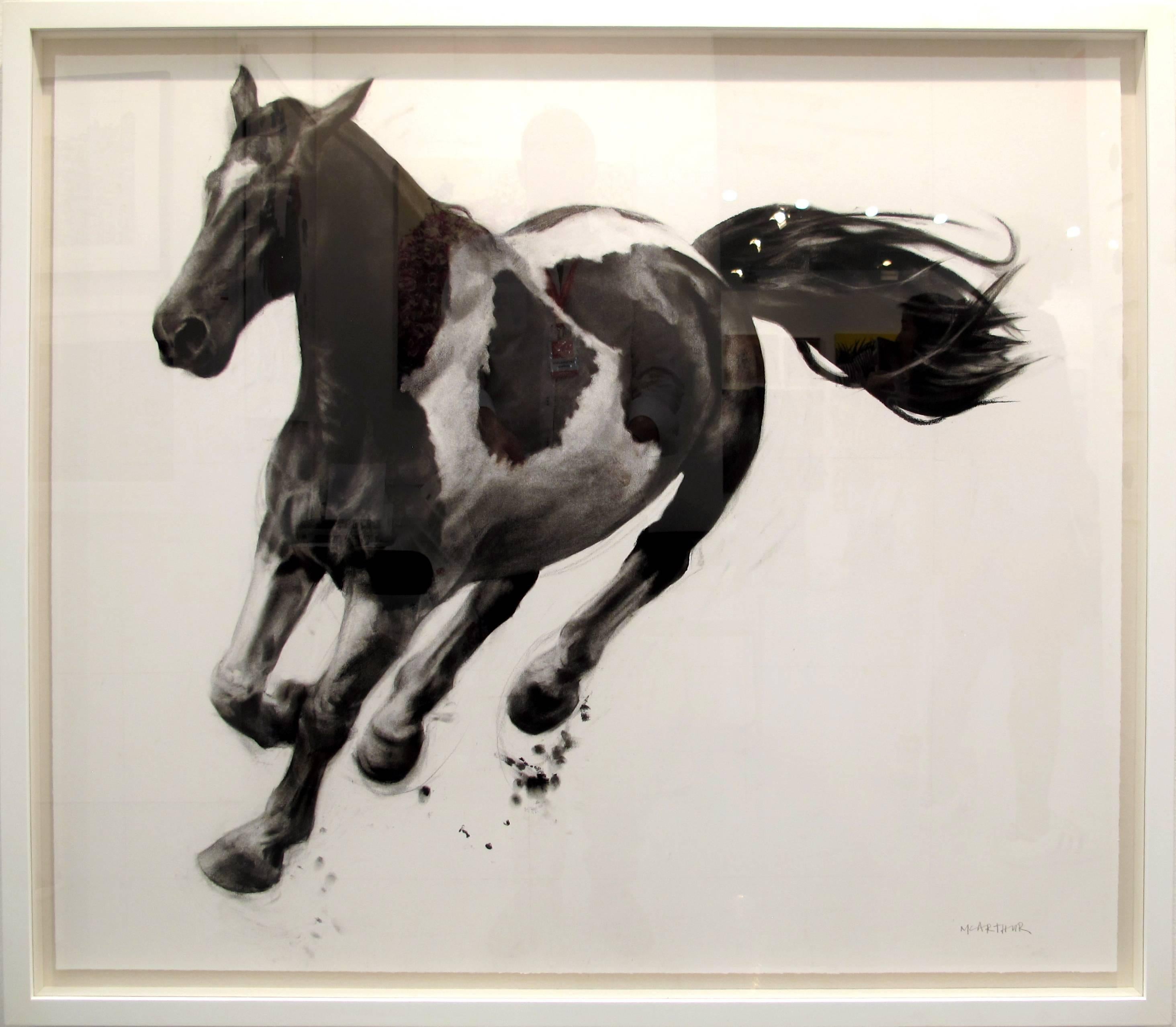 The Charge by Patsy McArthur - unique charcoal on paper - white box frame 3