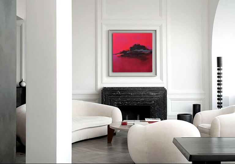 Maria Jose Concha Burning PInk Landscape, Dynamic contemporary, bright abstract oil painting