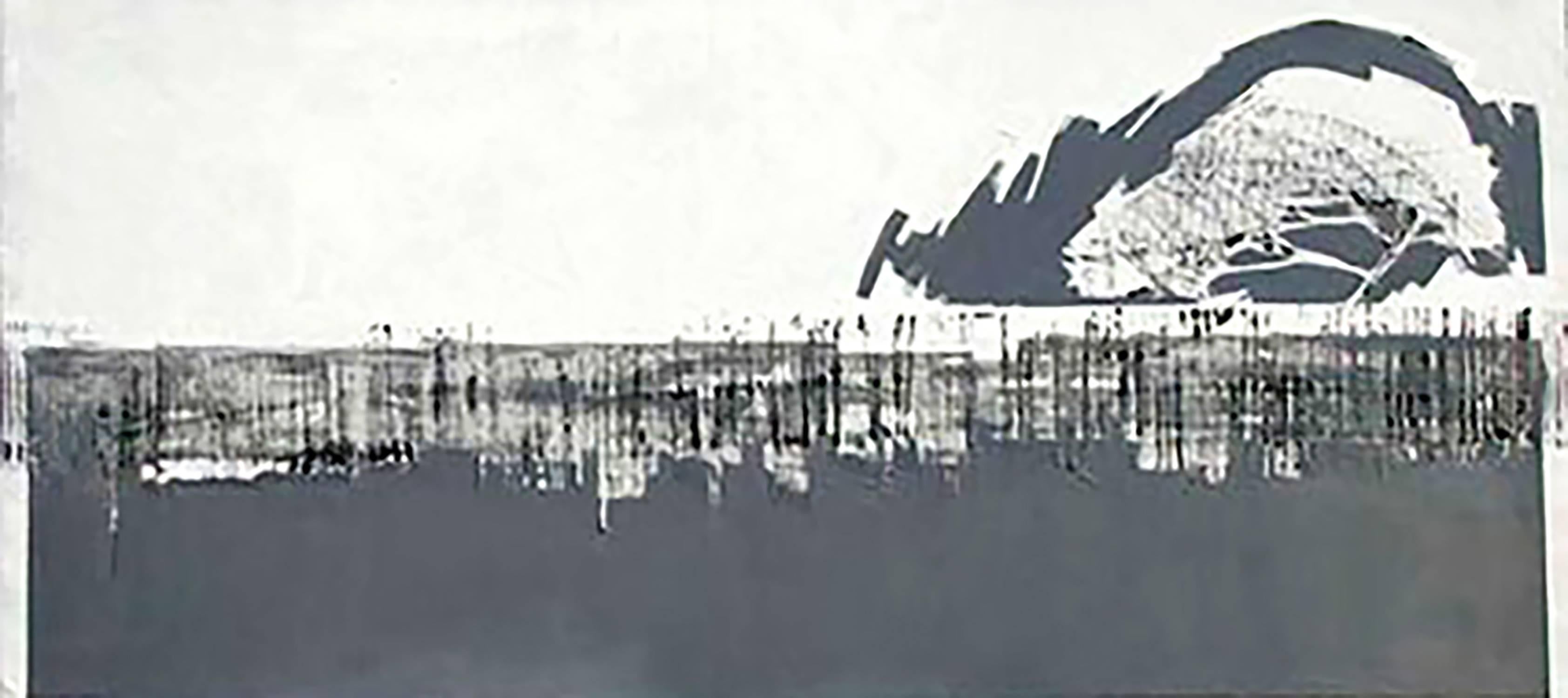 Patagonia Gris y Blanco, grey and white, abstract landscape painting, oil canvas - Painting by Maria Jose Concha