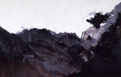 Mirajes Australes III, black and white abstract landscape painting, oil canvas