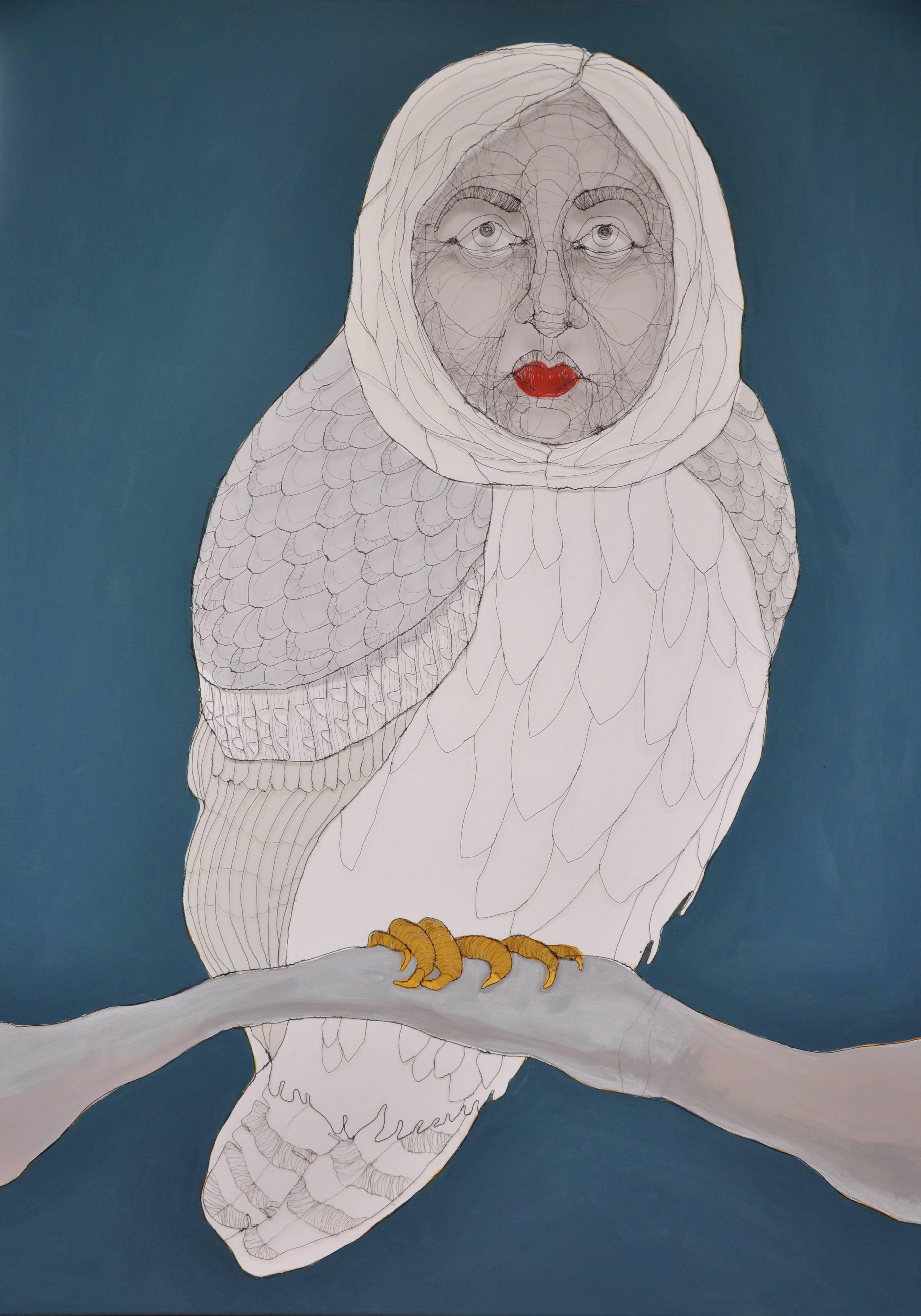 Ba Bird de Fiona Morley - Fils et huile sur toile avec cadre personnalisé - sculptural