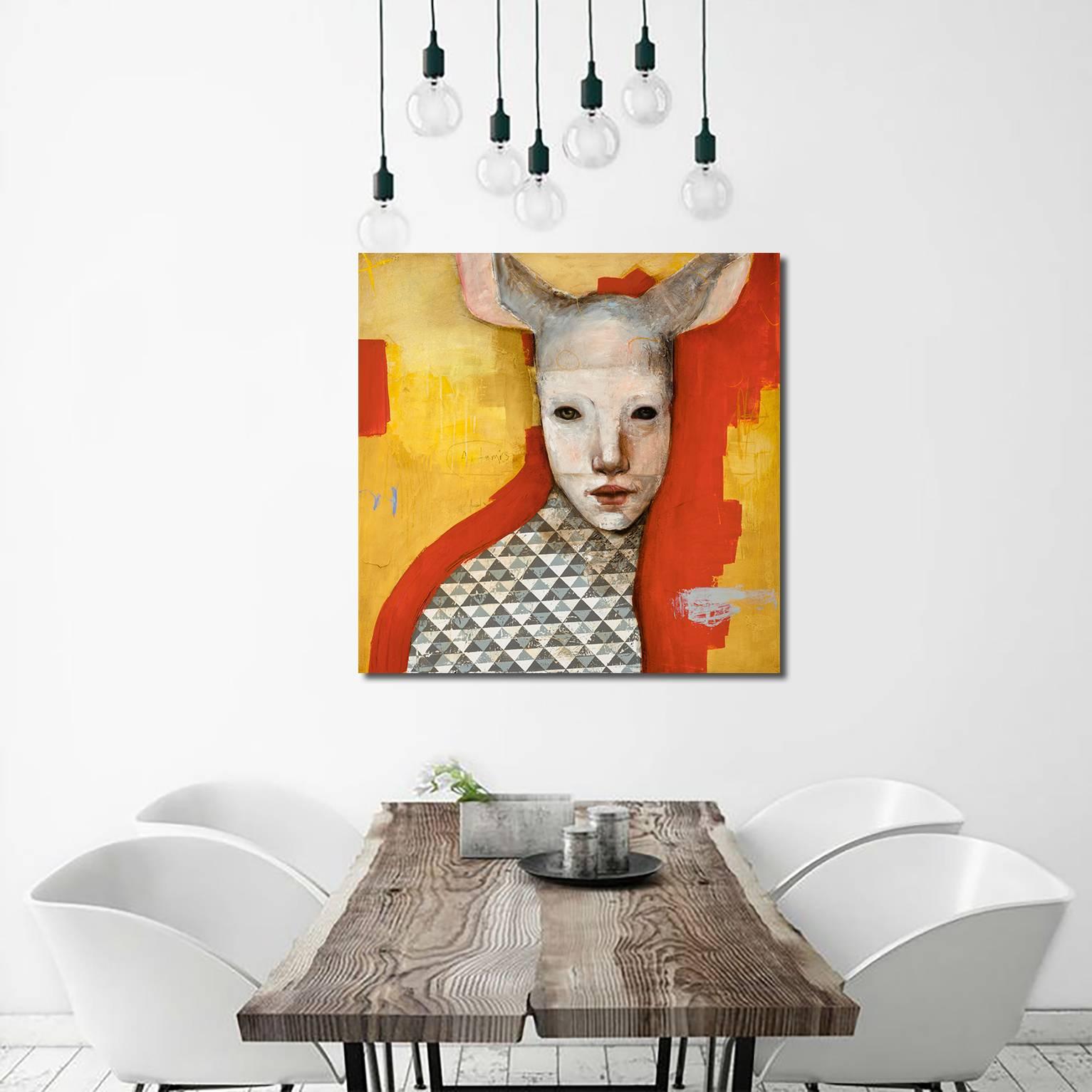 Artemisa, Óleo sobre lienzo, pintura figurativa abstracta, amarillo y naranja - Painting de Michele Mikesell