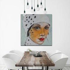 Agave, Oil on canvas, abstract figurative painting with cheetah woman