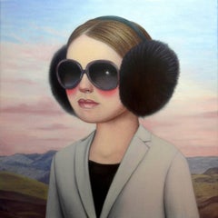 Six by Jeff Chester, realistic oil painting of woman's face wearing sunglasses