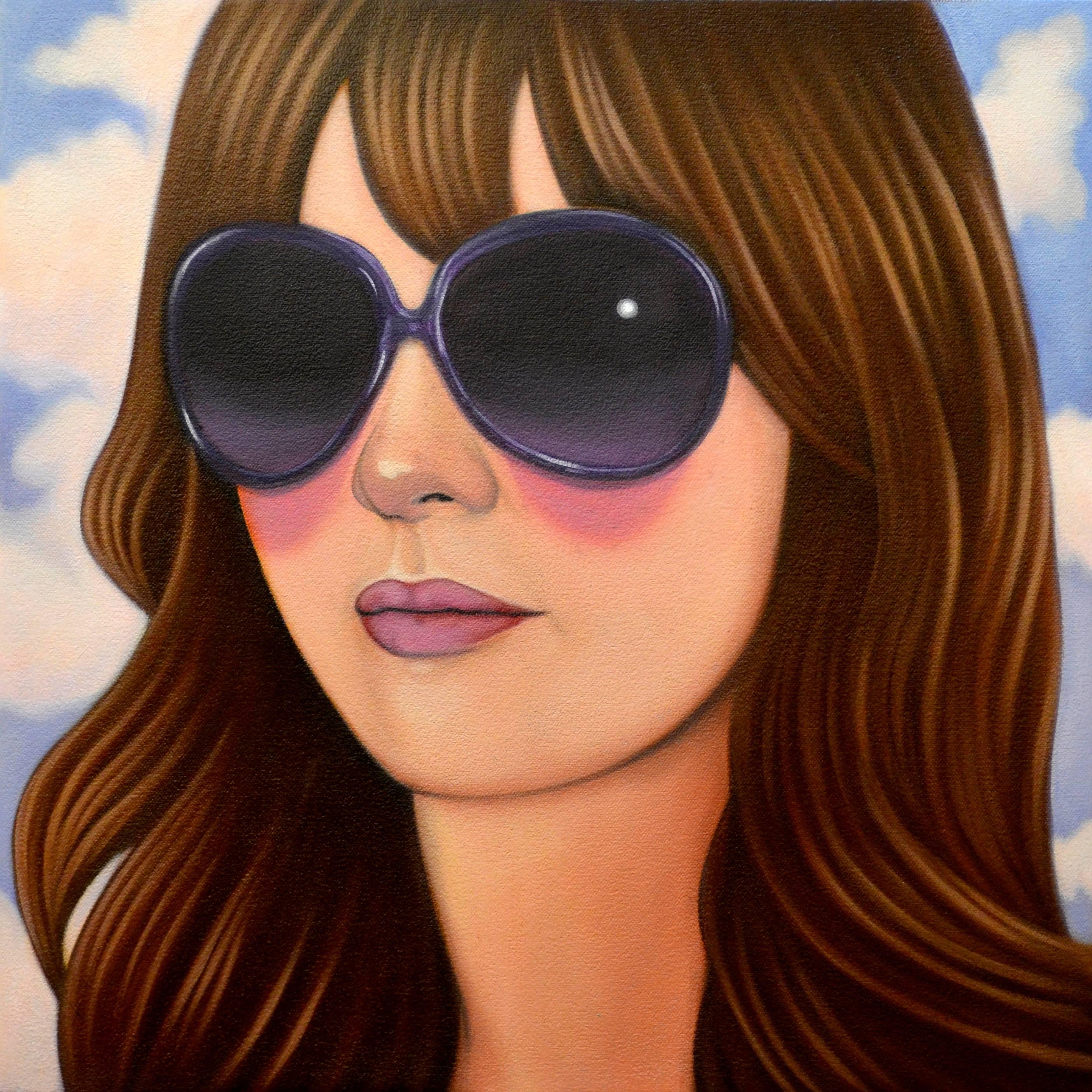 12 von Jeff Chester, realistisches Ölgemälde mit dem Gesicht einer Frau, die Sonnenbrille trägt