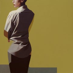 "Intact" figurative realism, acrylic on canvas painting from white shirt series
