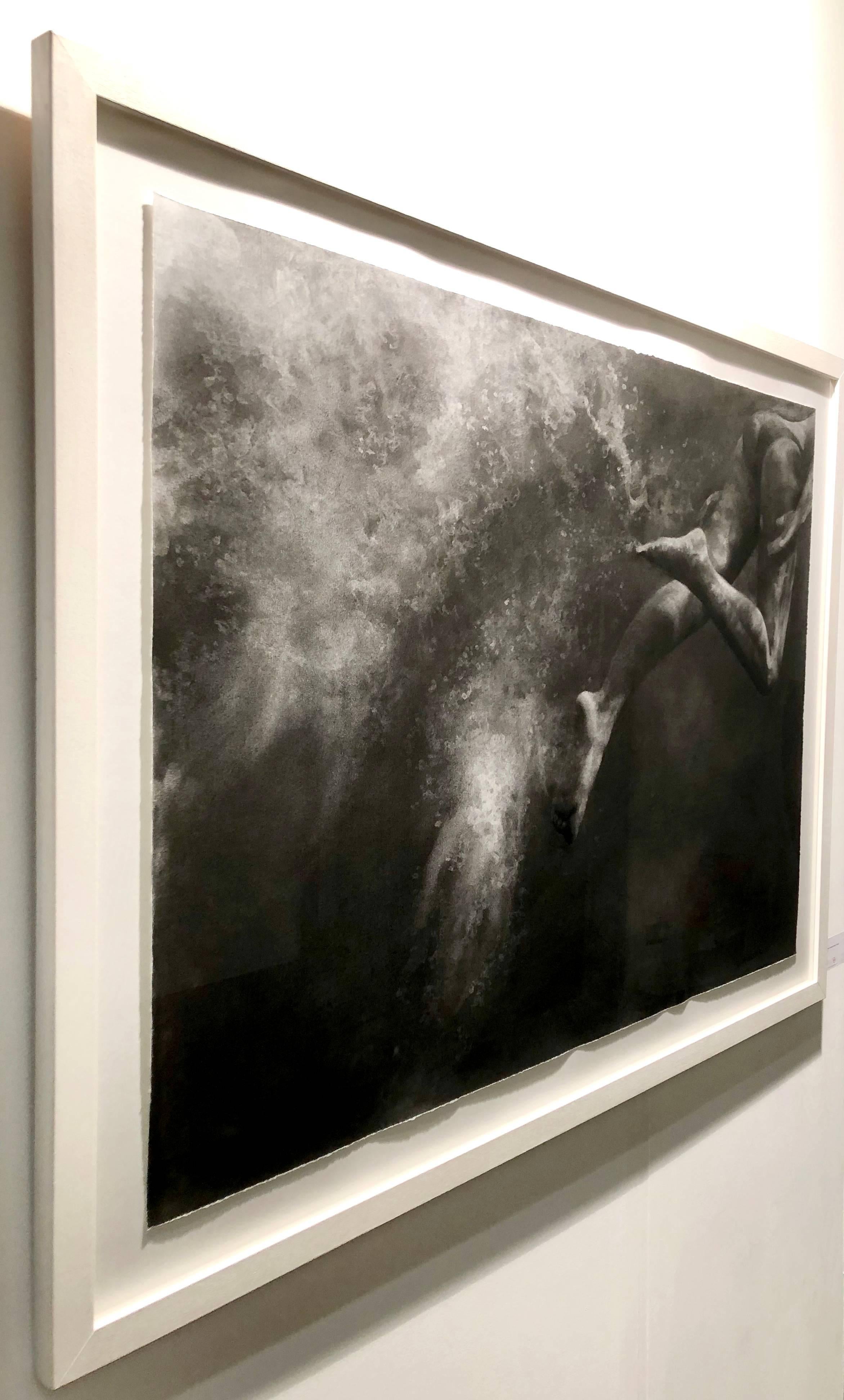 Heaven Bound by Patsy McArthur, charcoal on paper swimmer - white box frame  1