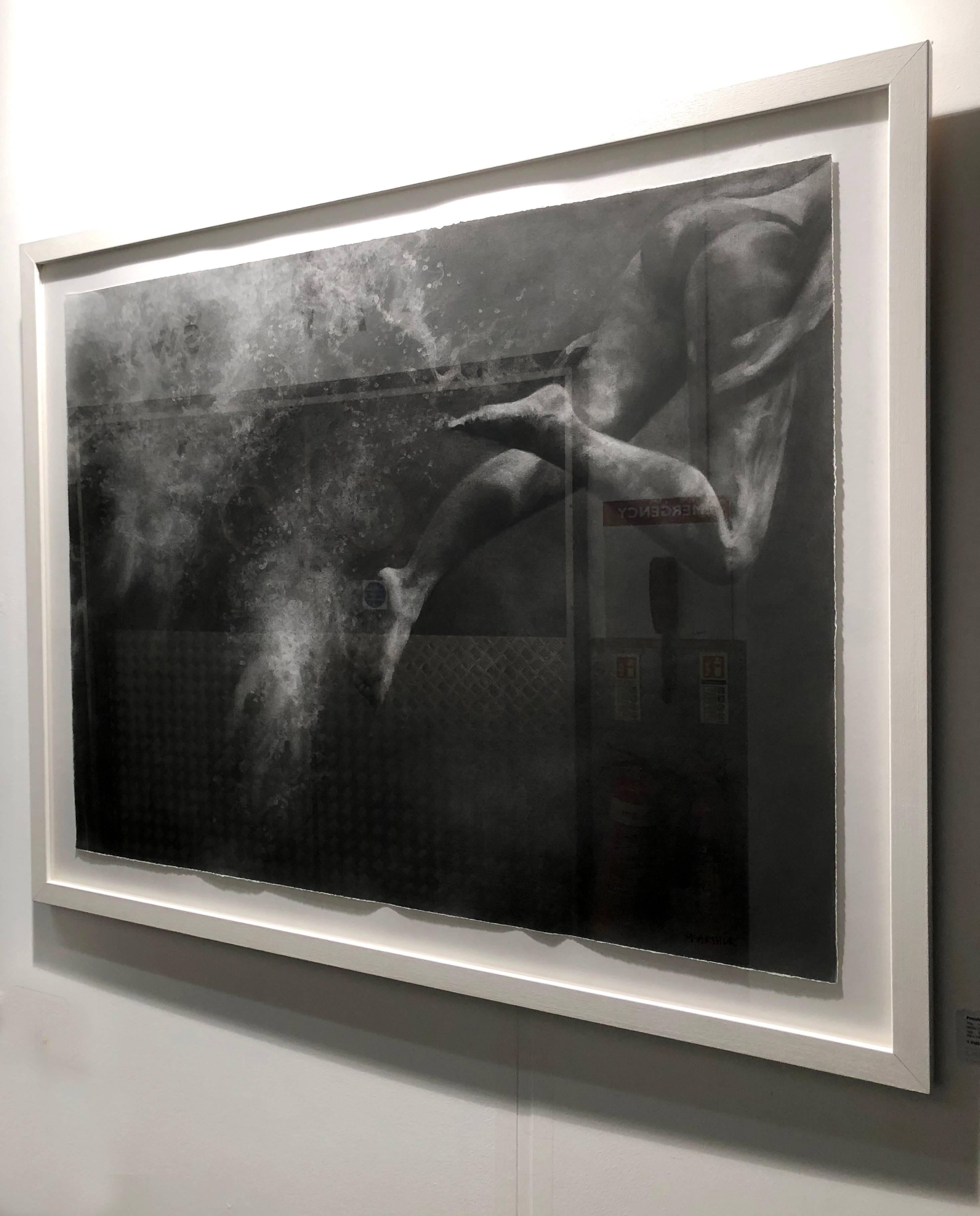 Heaven Bound by Patsy McArthur, charcoal on paper swimmer - white box frame  3