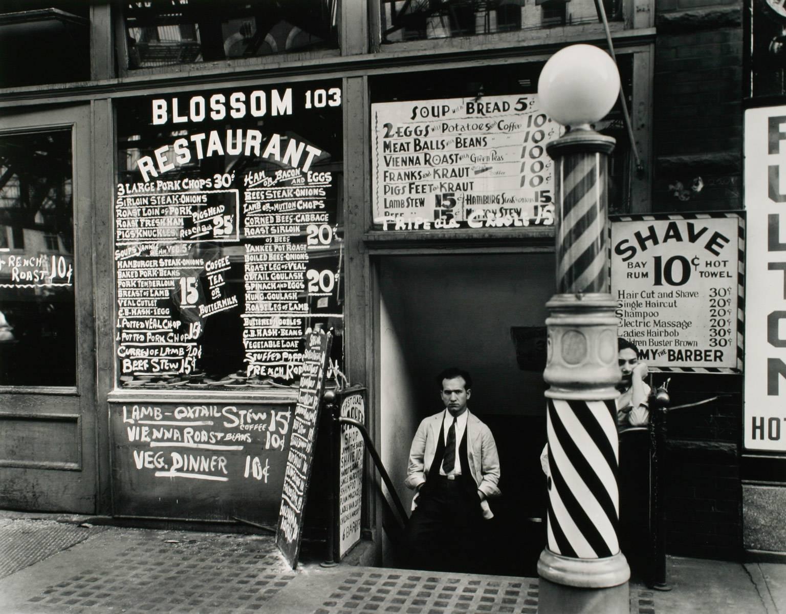 Berenice Abbott Black and White Photograph - Blossom Restaurant, 103 Bowery, New York