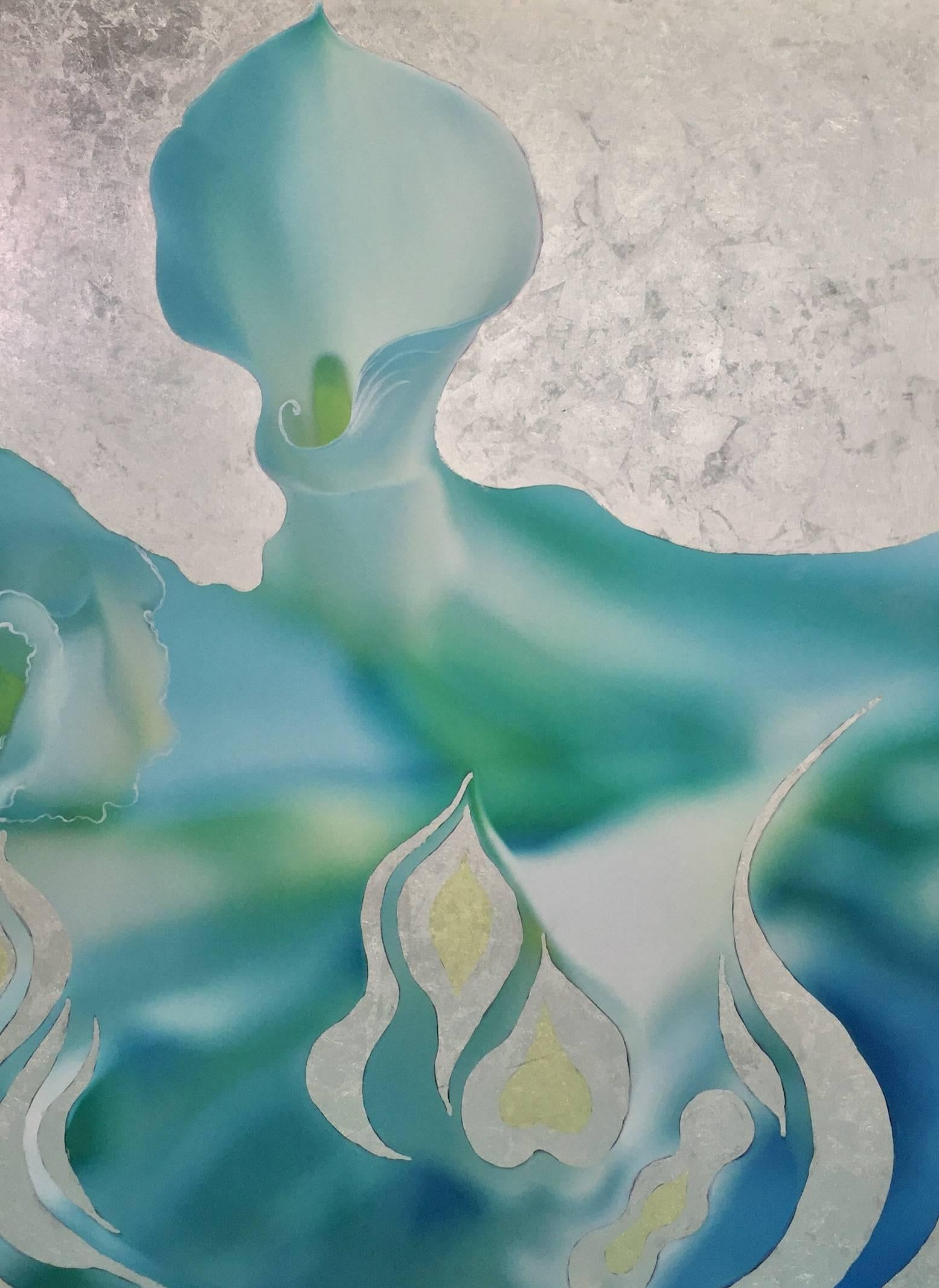 Aqua Lily - Mixed Media Art by Luciana Pampalone