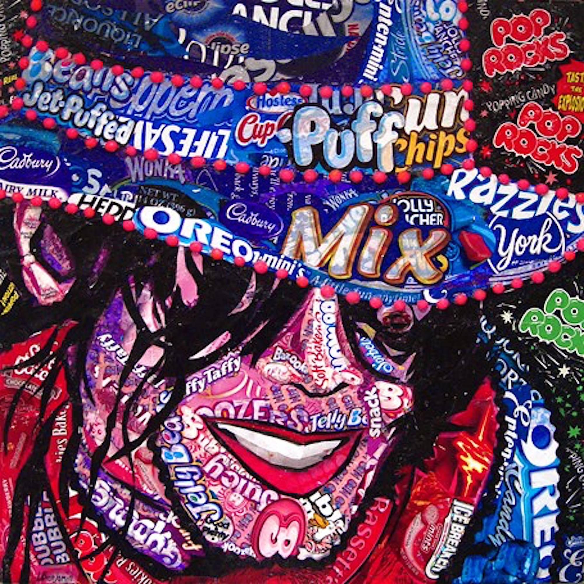 Michael - Original - Part of Candy Wrapper Collage Series - Mixed Media Art by Laura Benjamin
