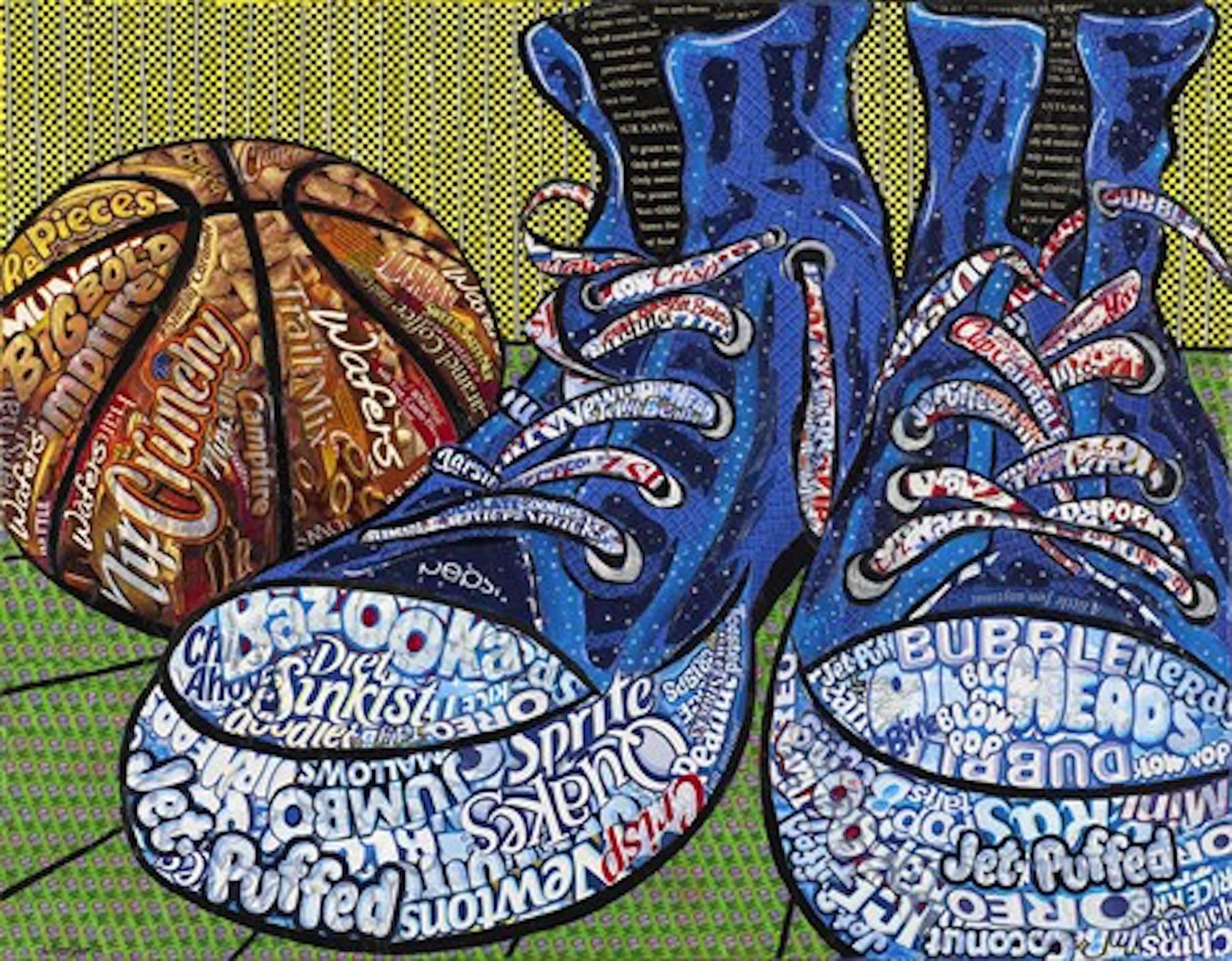 Still Life With Sneakers - Original - Part of Candy Wrapper Collage Series - Mixed Media Art by Laura Benjamin
