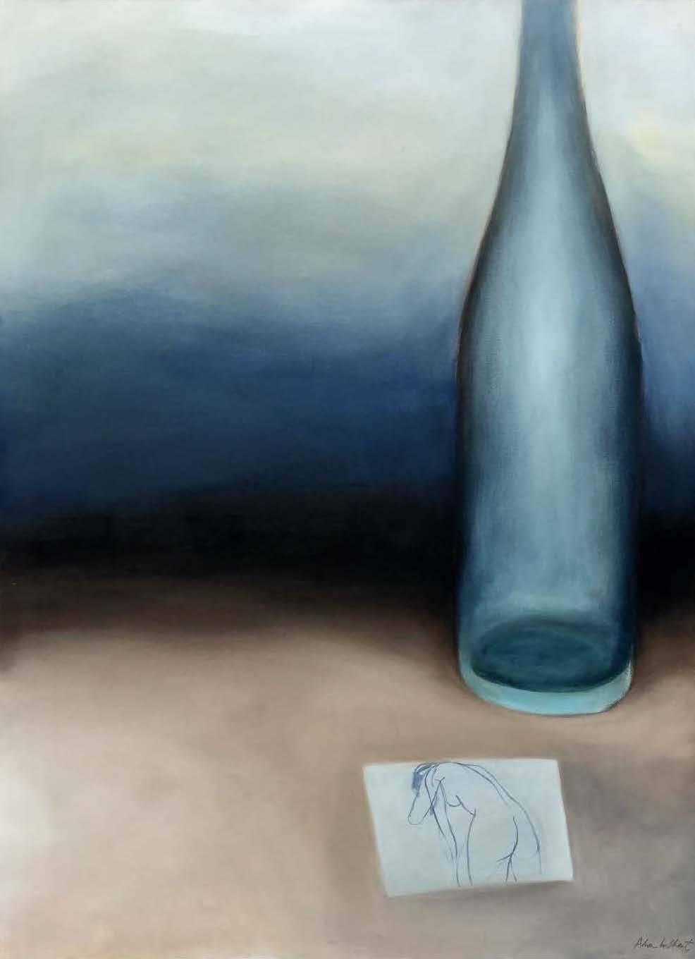 Adrian Lockhart Still-Life Painting - Blue Bottle and Sketch