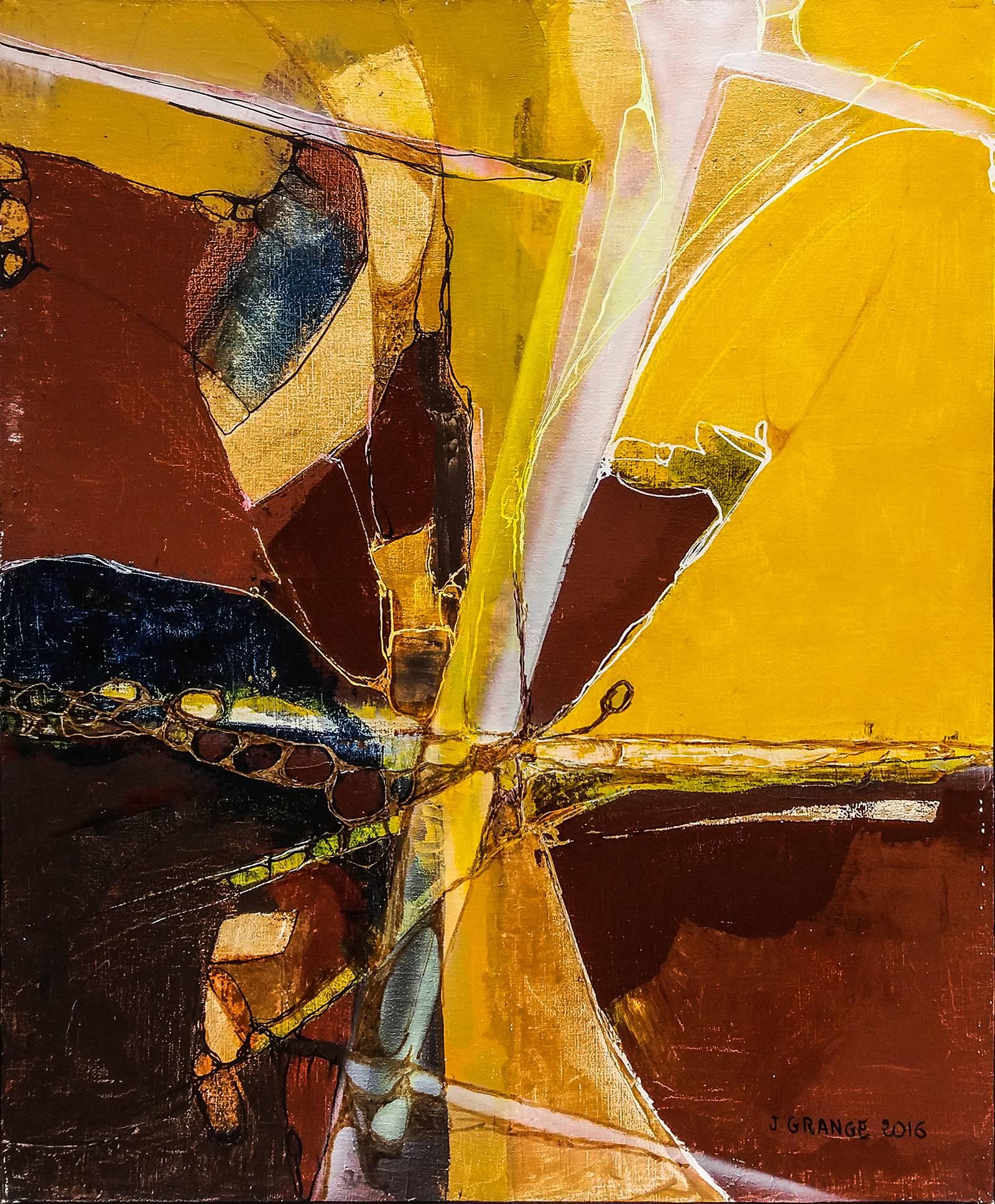 Jacques Grange Abstract Painting - Entre moissons et labours