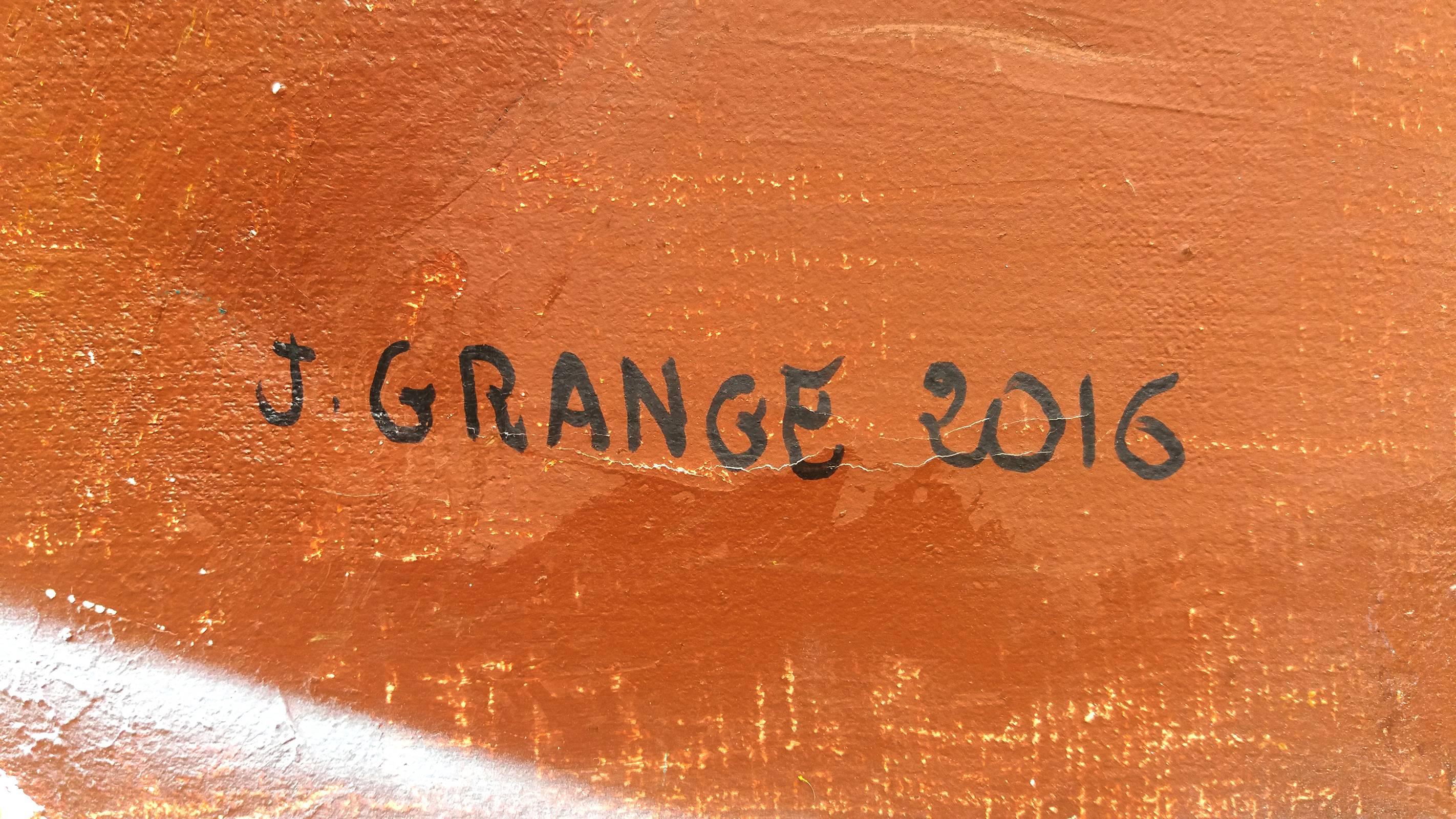 Entre moissons et labours - Orange Abstract Painting by Jacques Grange