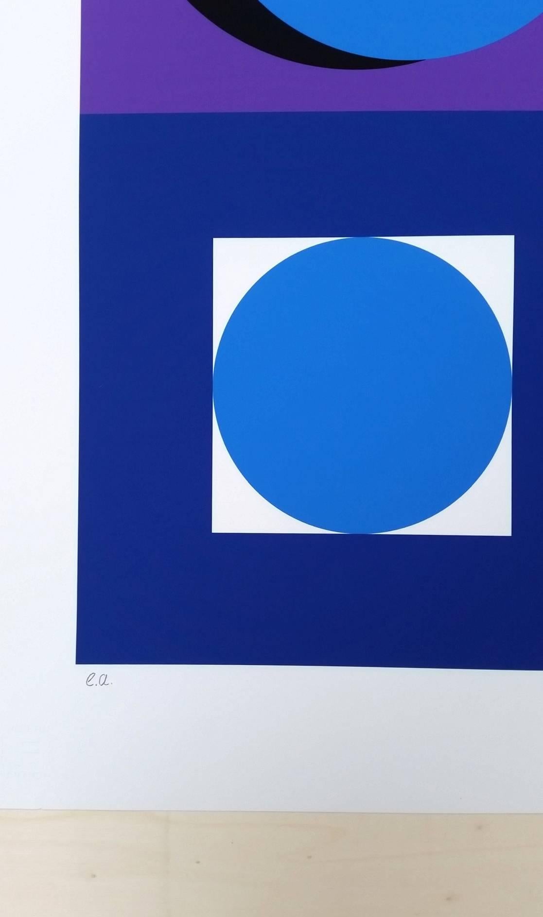 22 - Composition Géometrique - Blue Abstract Print by Geneviève Claisse
