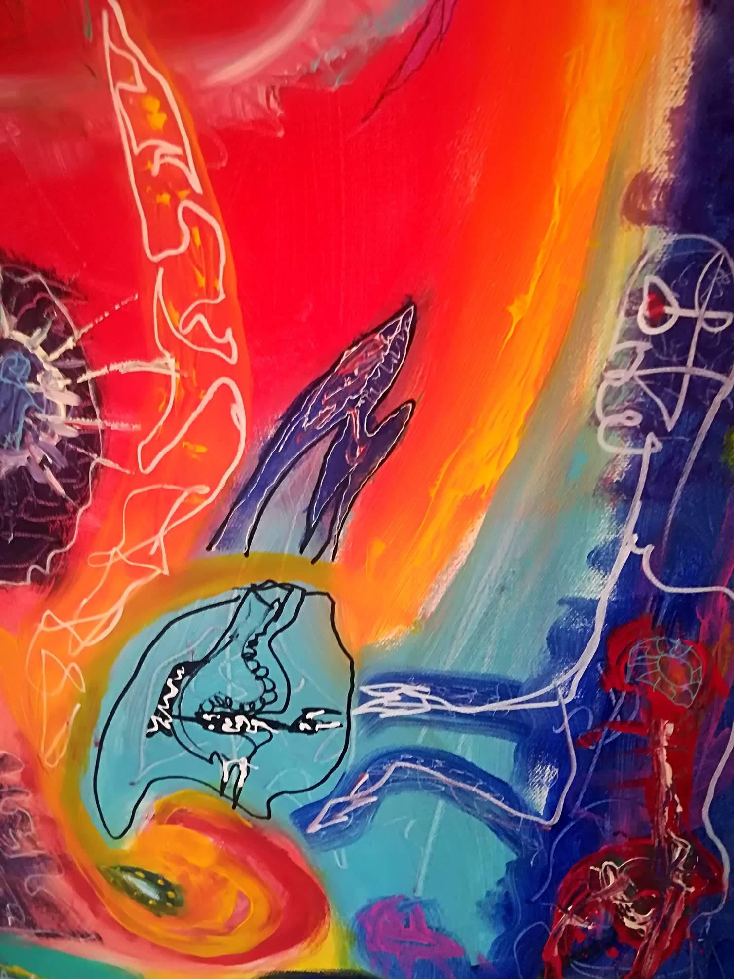 Drole de gigue - Violet Abstract Painting par Manitoba