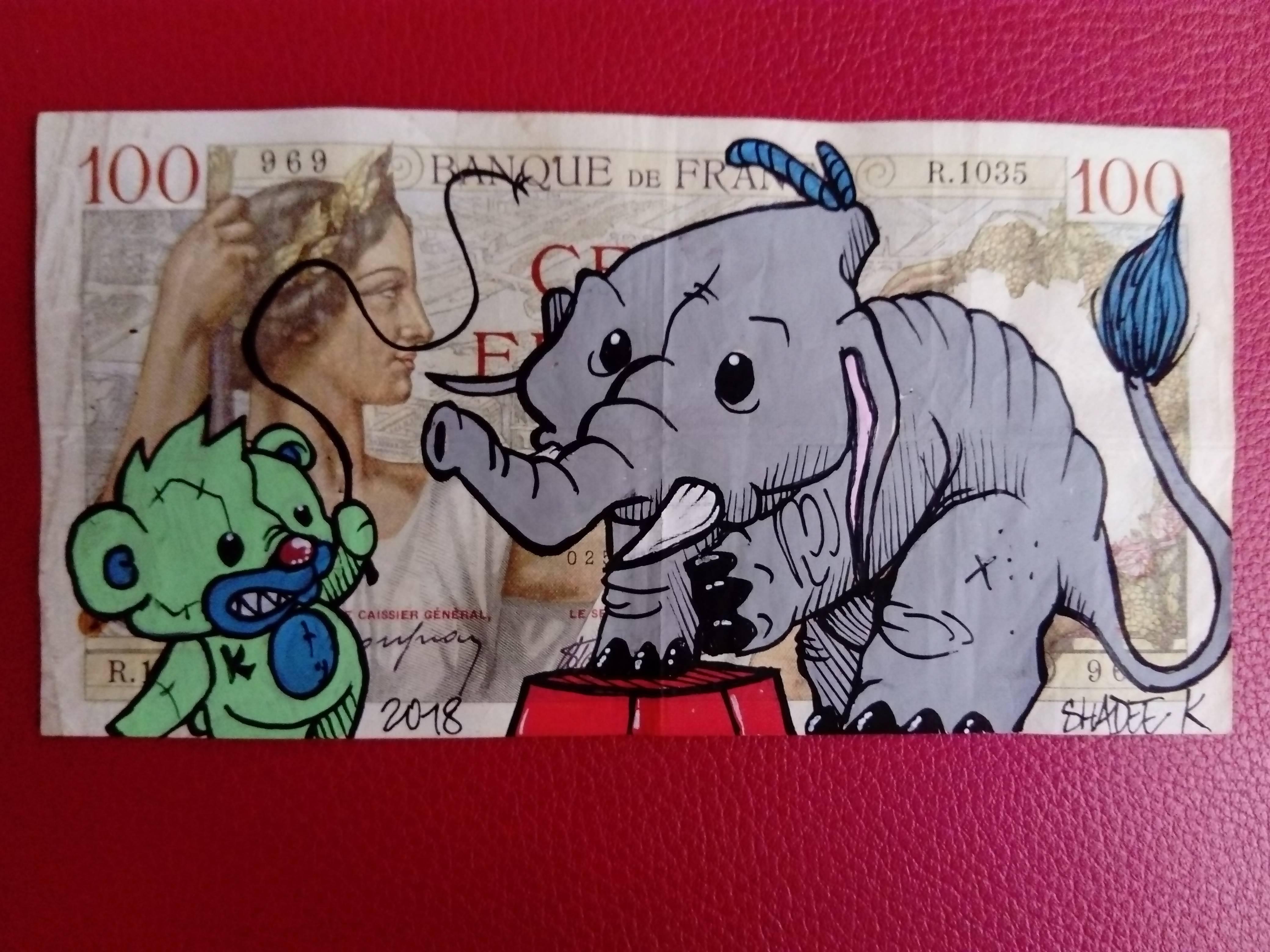 An exceptional exclusivity! Shadee K's fetish bears painted on a real 100 franc bill.

Shadee K continues her series of tickets with as much talent and humour as ever. We love his charming characters and the way he has appropriated this medium and