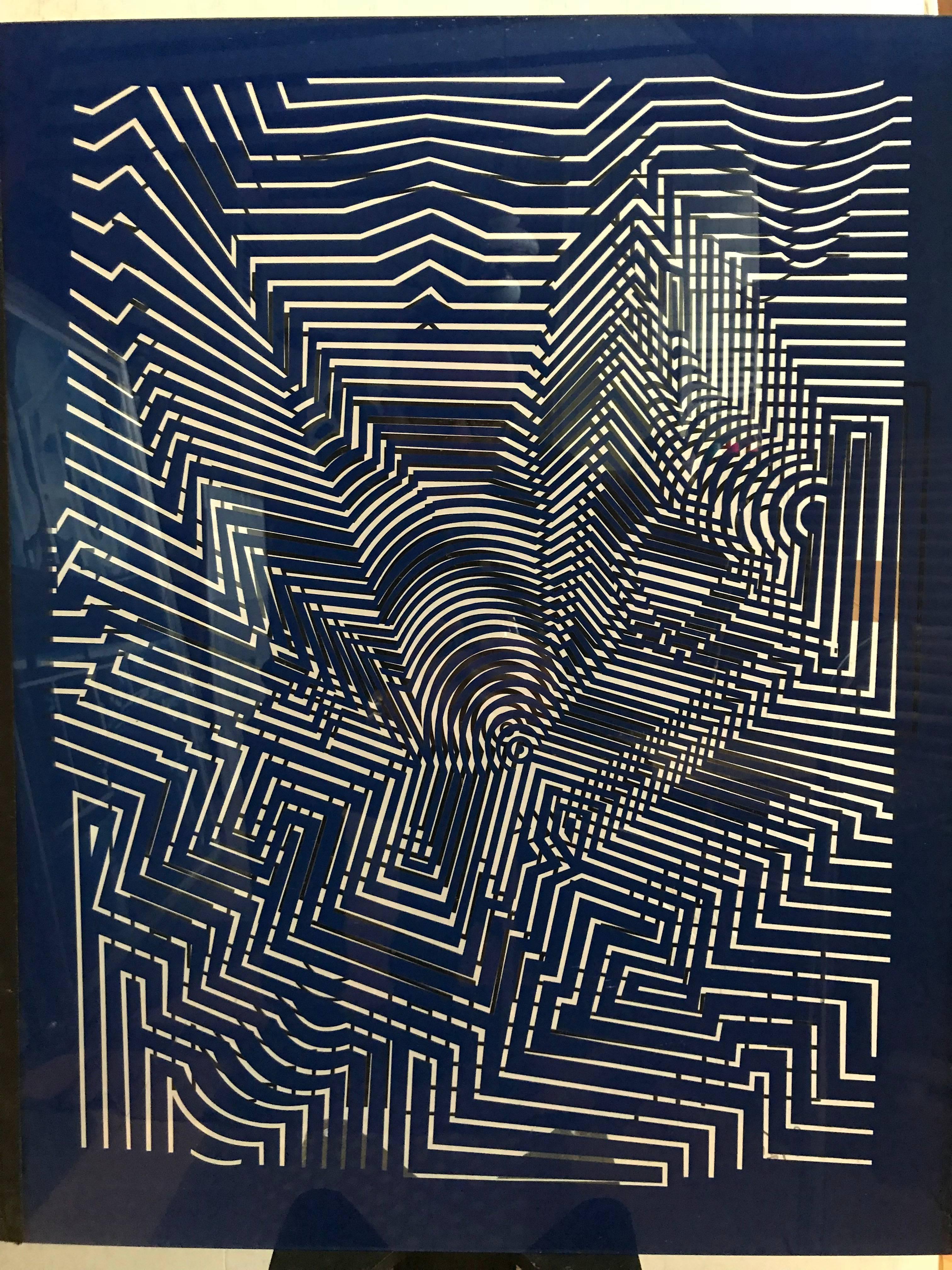 ZINT - Blue Abstract Print by Victor Vasarely