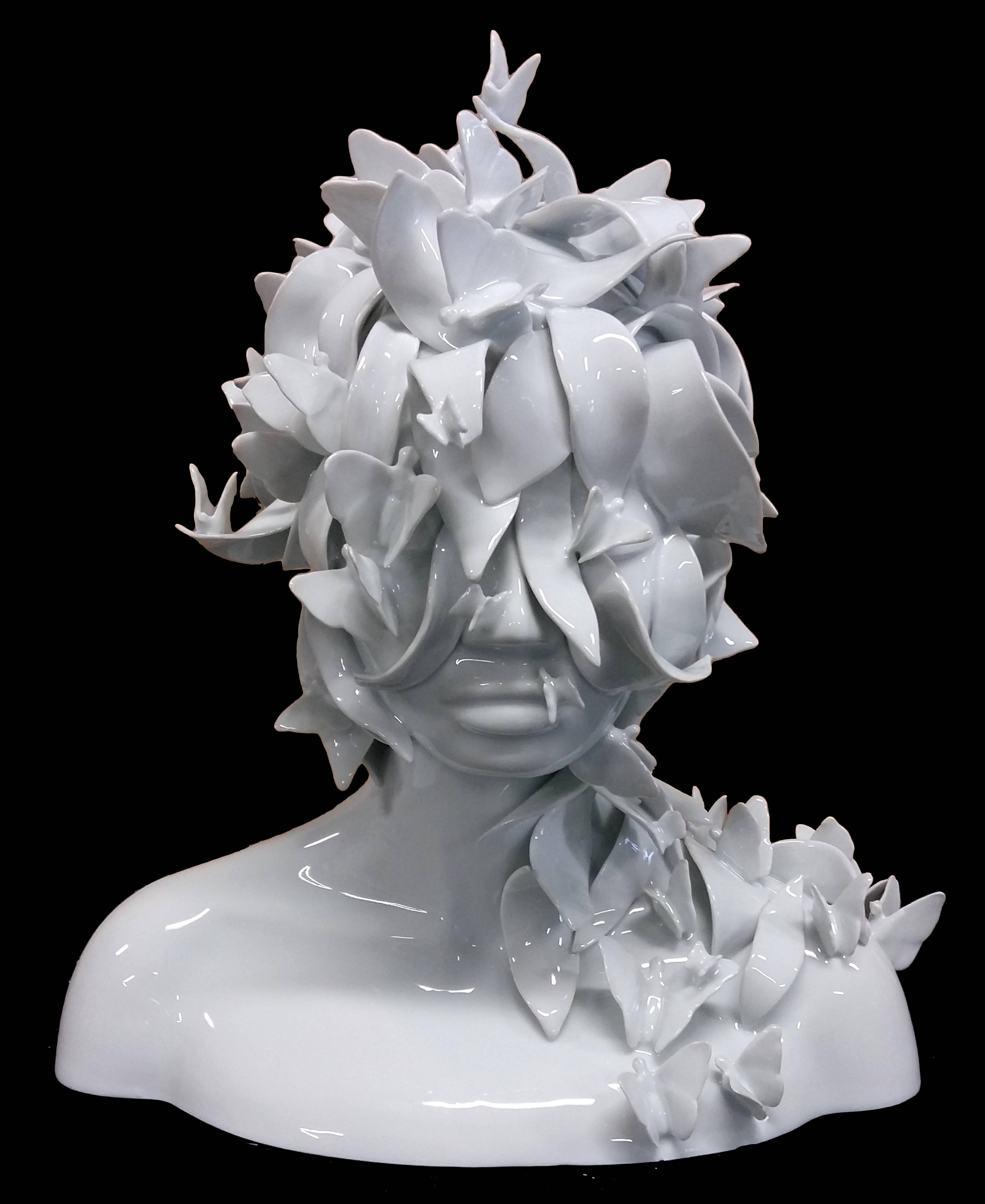 Juliette Clovis Figurative Sculpture - Jungle Bust - Limoges Porcelain - Enamel