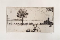New York, Battery Park - Acquaforte di J.E. Laboureur - 1907