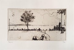 Antique New York, Battery Park - Etching by J.E. Laboureur - 1907