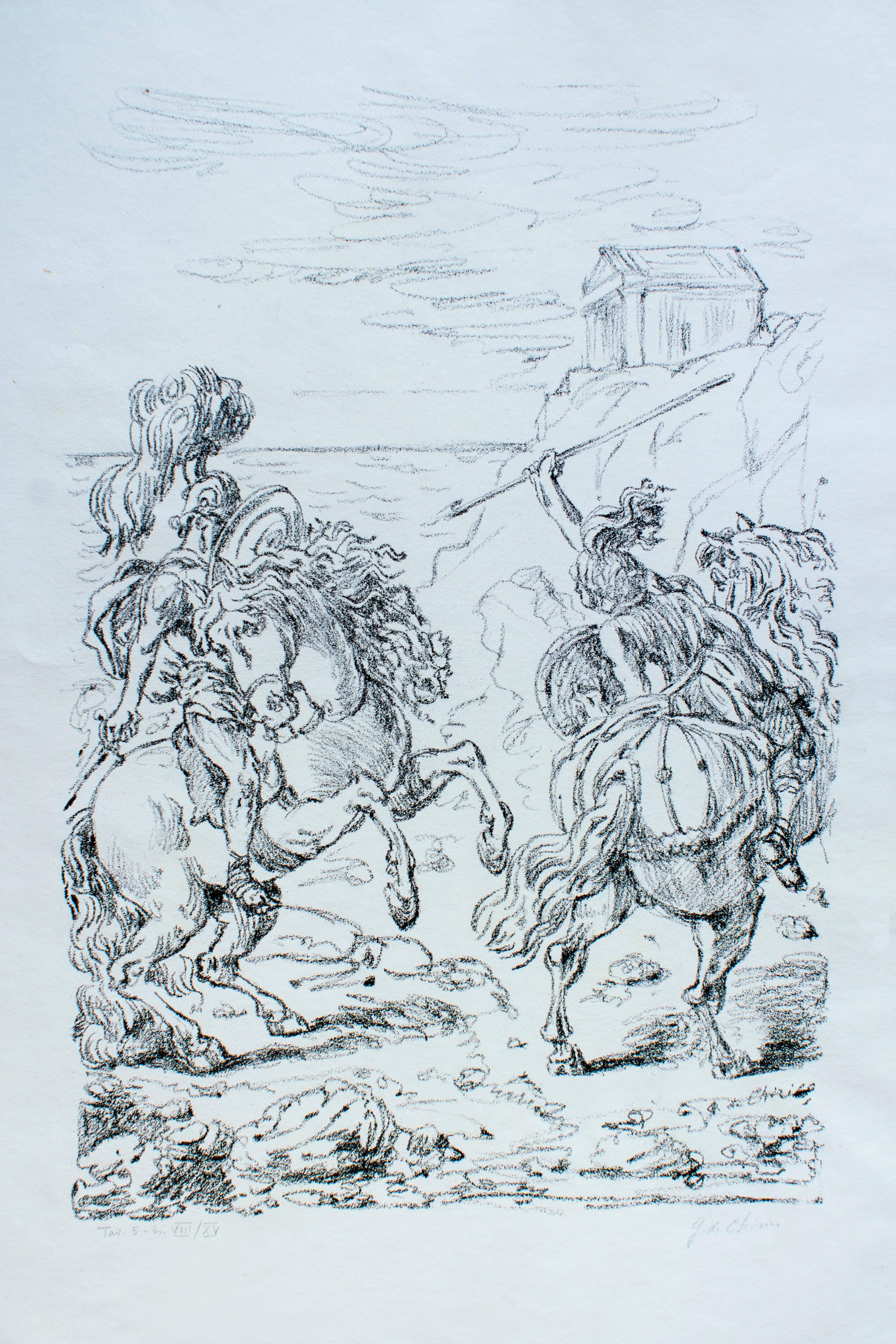 Giorgio De Chirico Figurative Print - La Sfida in Riva all’Egeo