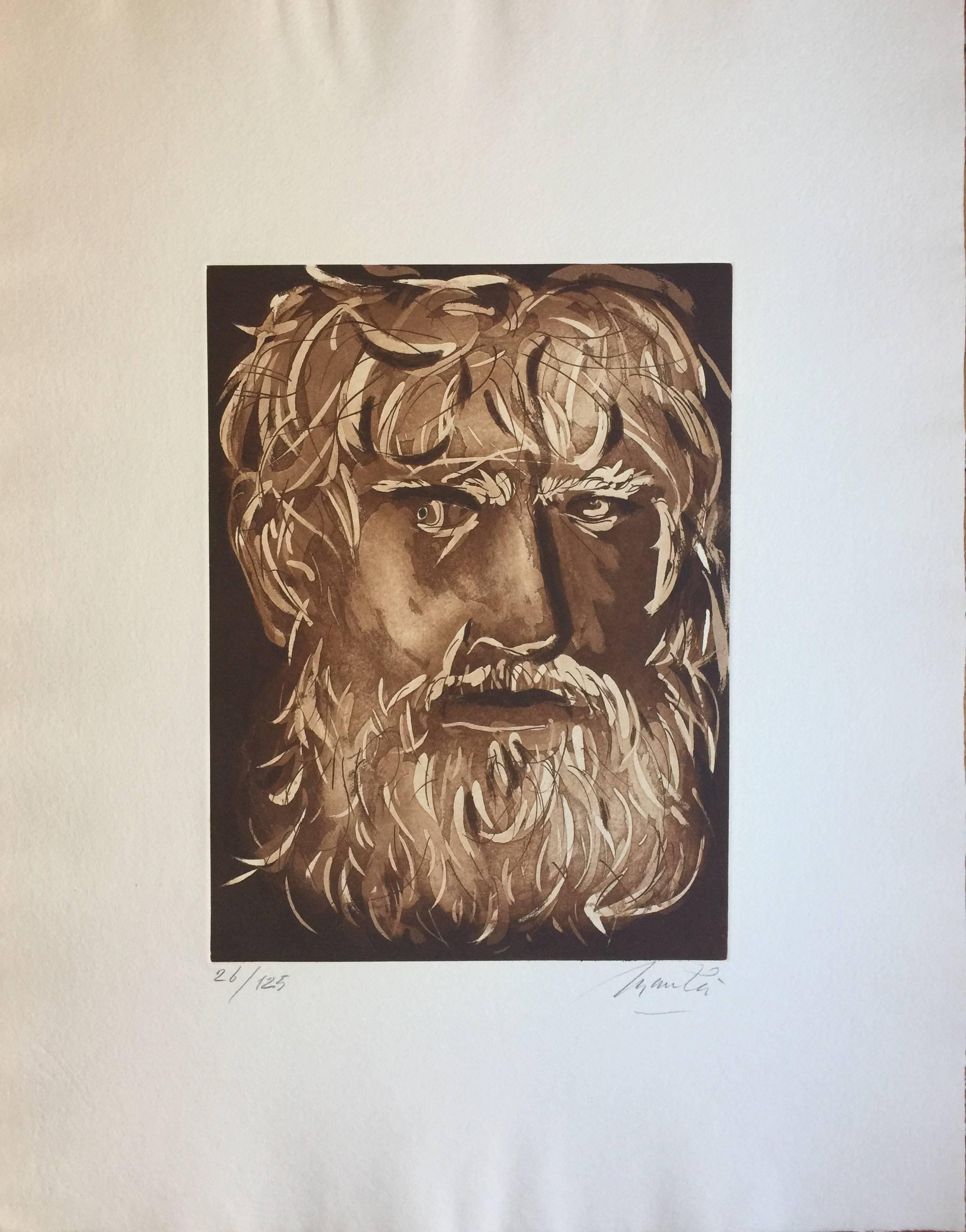 Giacomo Manzú Portrait Print - Head of Oedipus - Etching by G. Manzù
