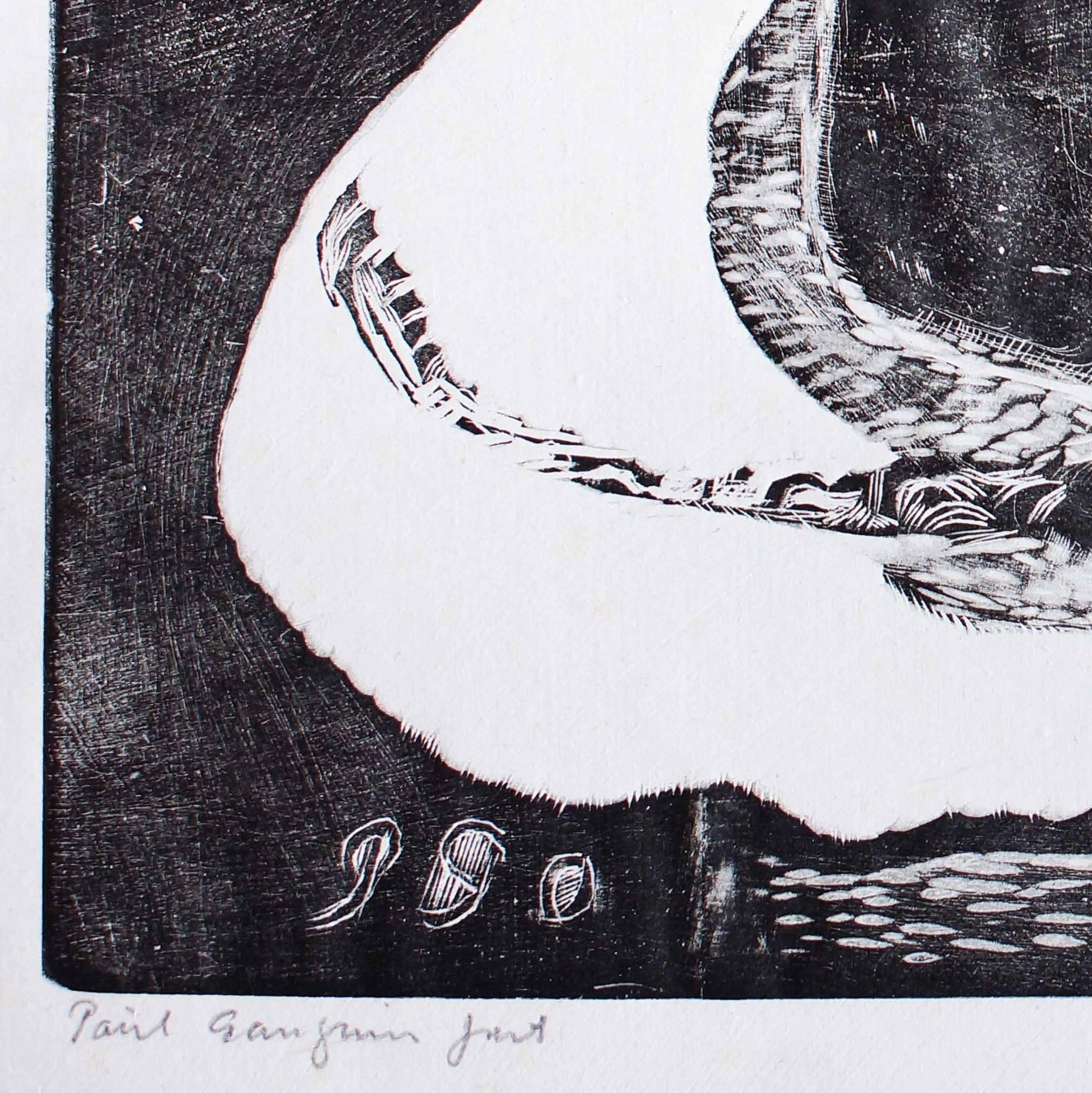 Sie wird von einem Geist geehrt (Manu Tupapau) (Grau), Figurative Print, von Paul Gauguin