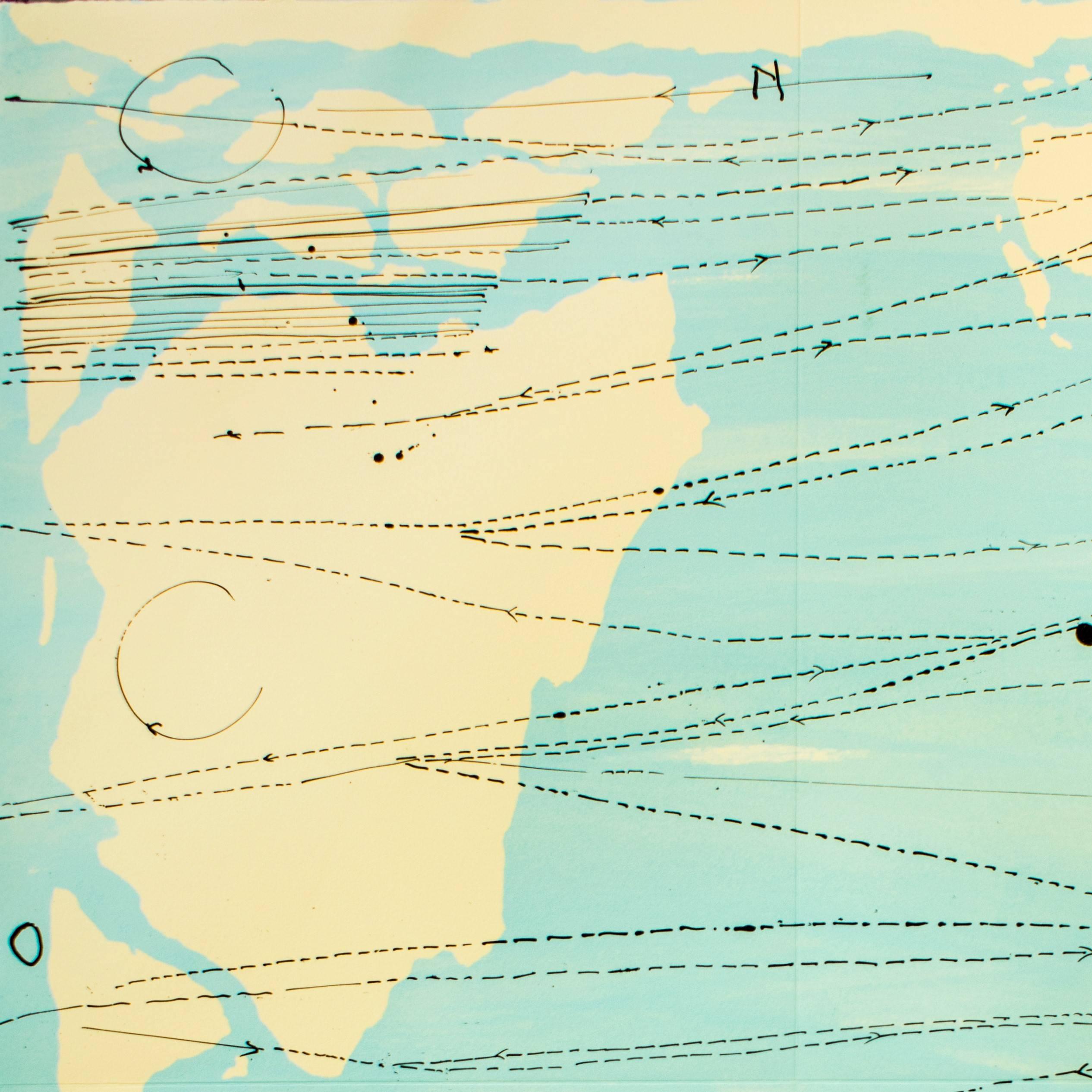 Little world map Rome Peking, Olympic Games Beijing 2008 - Print by Piero Pizzi Cannella