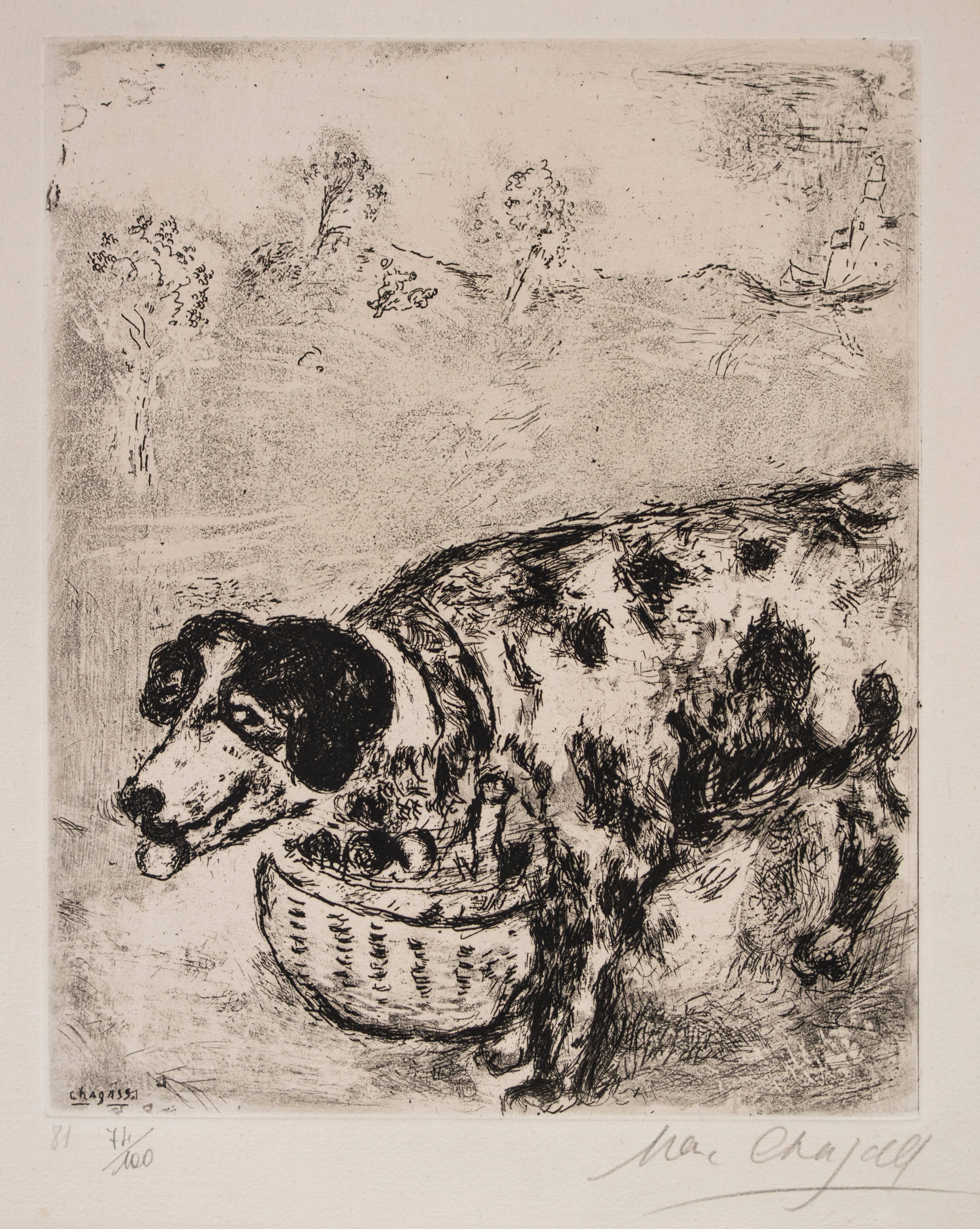 Marc Chagall Animal Print - Le Chien qui Porte à Son Cou le Diner de son Maître