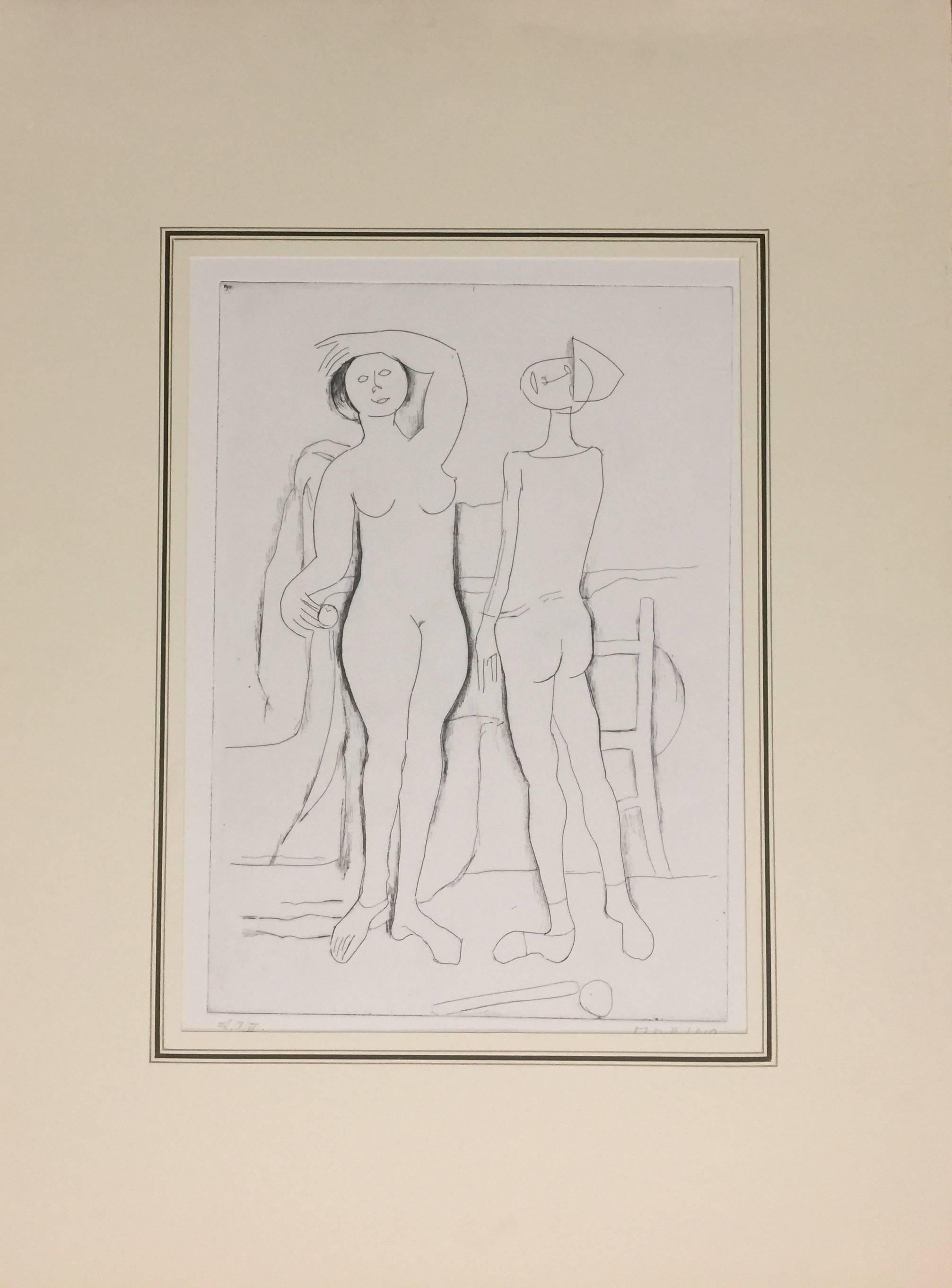 Nude Print Marino Marini - L'Incontro - Gravure originale - 1961