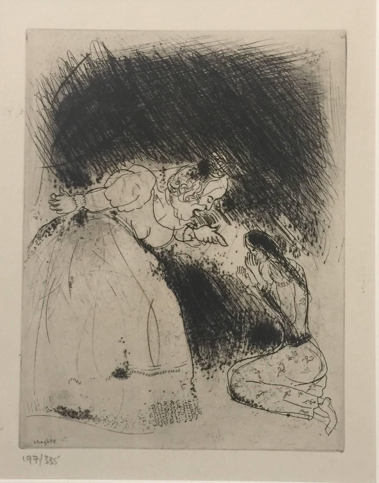 Marc Chagall Figurative Print - La Femme du Gouverneur Gronde sa Fille - From the series “Les Ames Mortes”