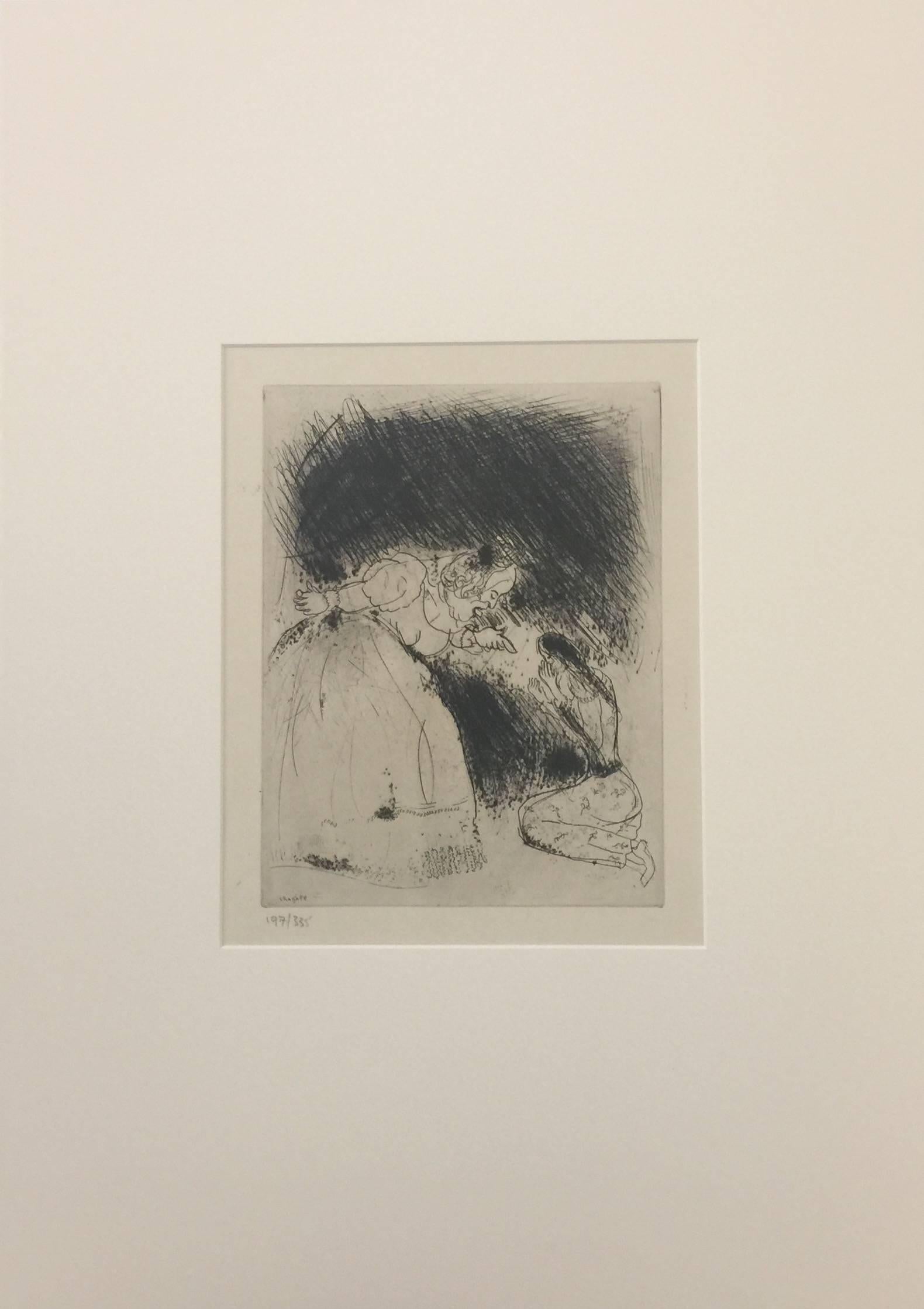 La Femme du Gouverneur Gronde sa Fille - De la série Les Ames Mortes - Print de Marc Chagall