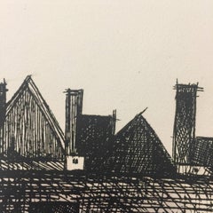 Gravure « Le Village », style moderne, milieu du XXe siècle, édition signée