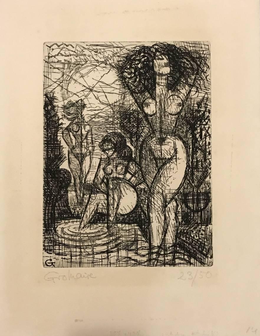 Les Trois Baigneuses - Etching by Marcel Gromaire - 1930 1