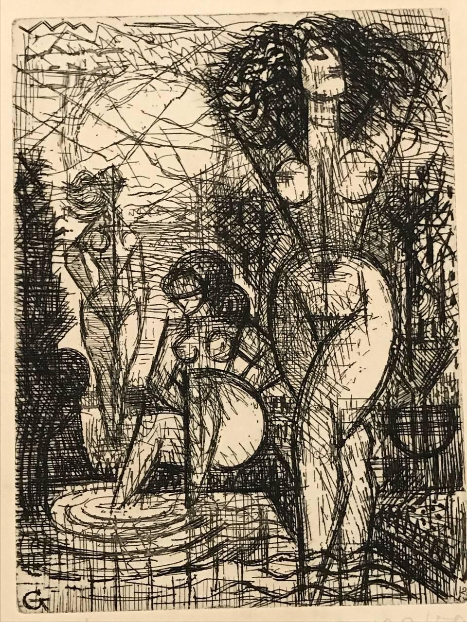 Les Trois Baigneuses - Etching by Marcel Gromaire - 1930 2