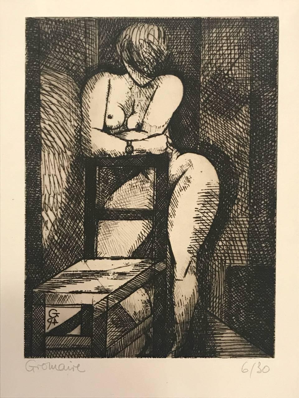 Nu à la Chaise - Etching by Marcel Gromaire - 1930s 2