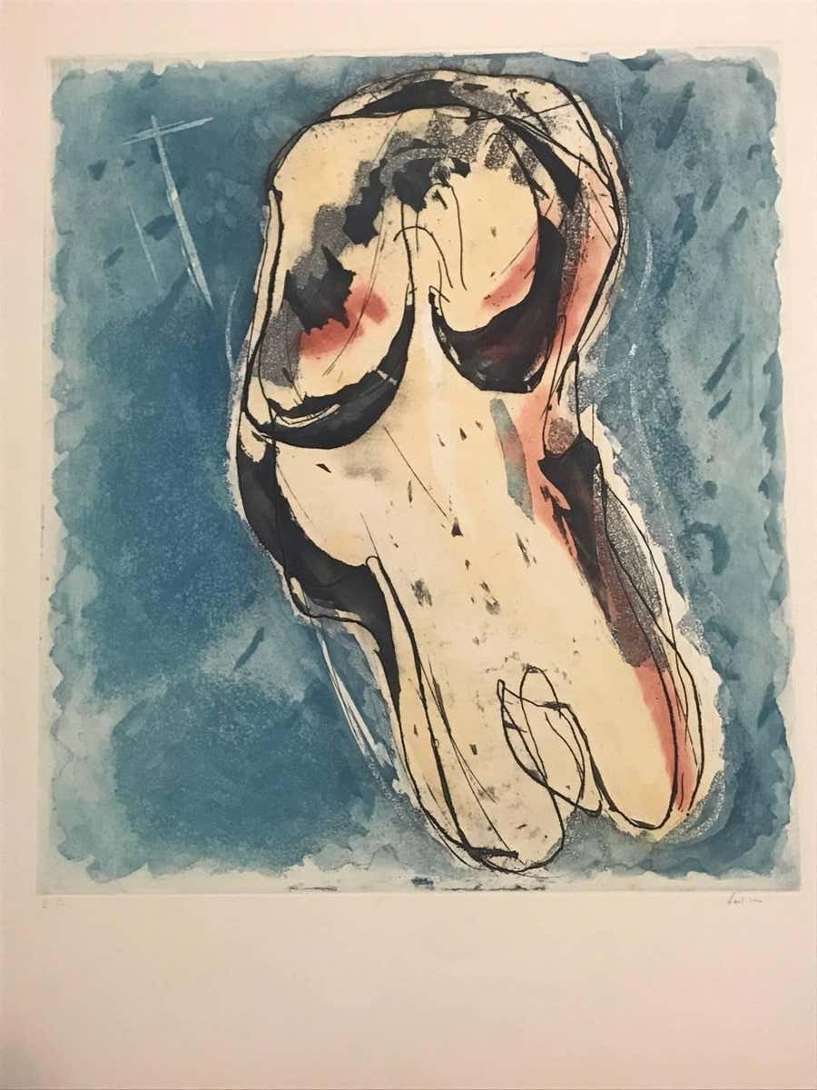 Nu Fond Bleu - Lithograph - 1955
